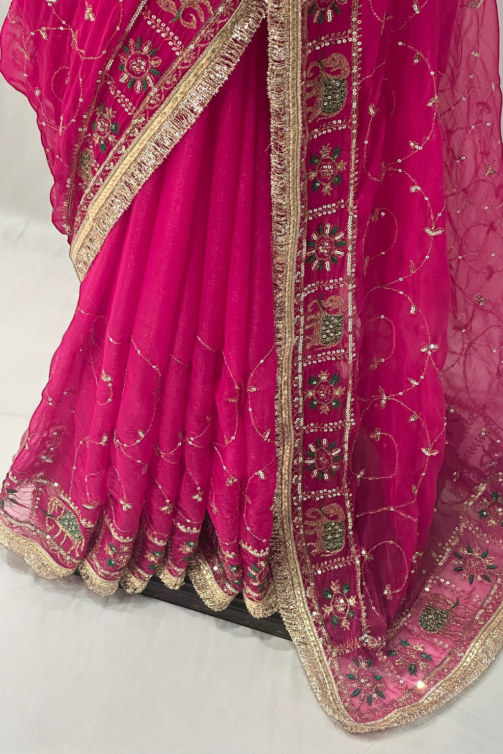 Pink trending zari embroidered saree