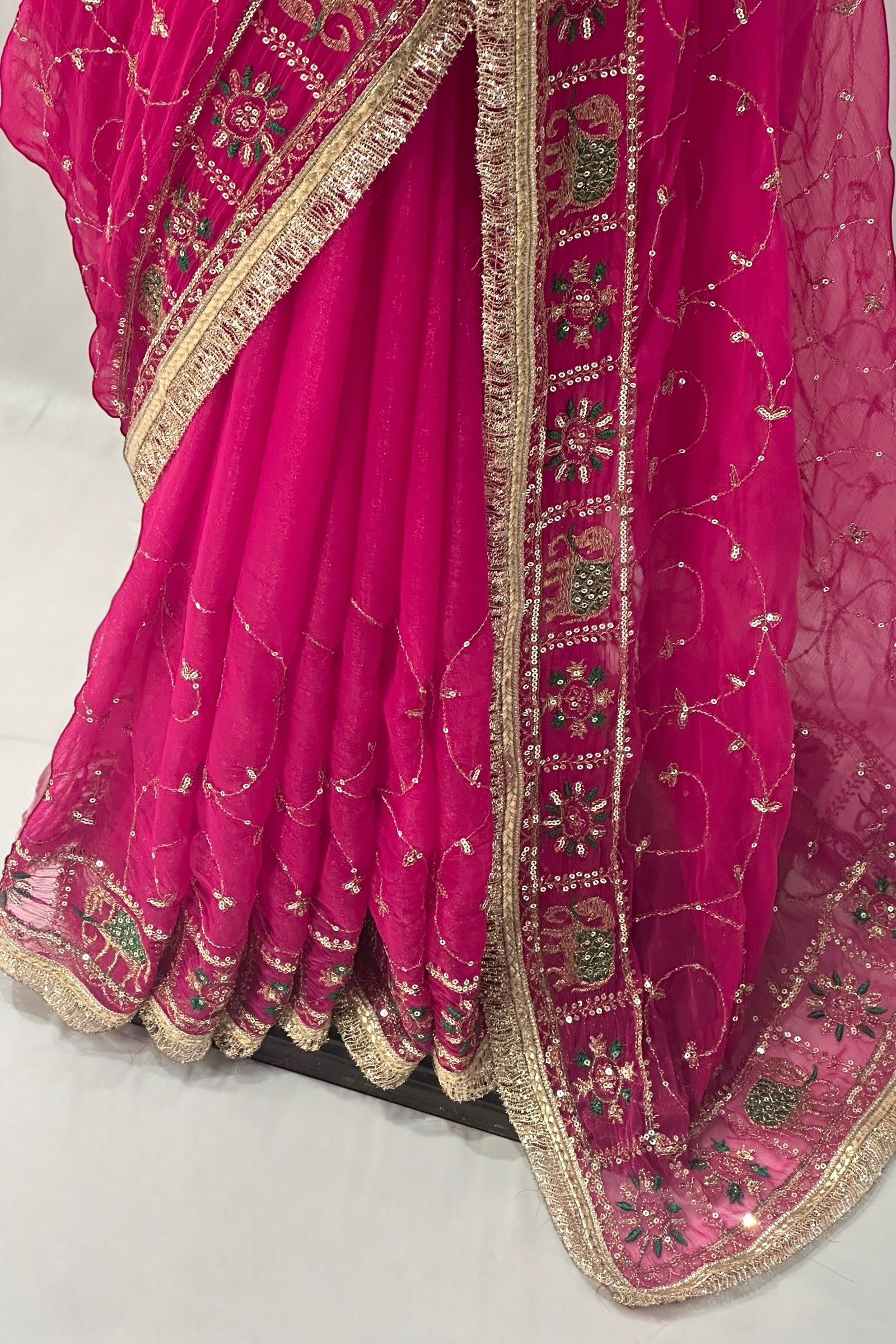Pink trending zari embroidered saree