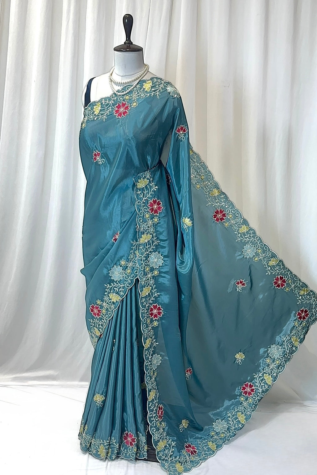 Organza embroidered saree - Blue