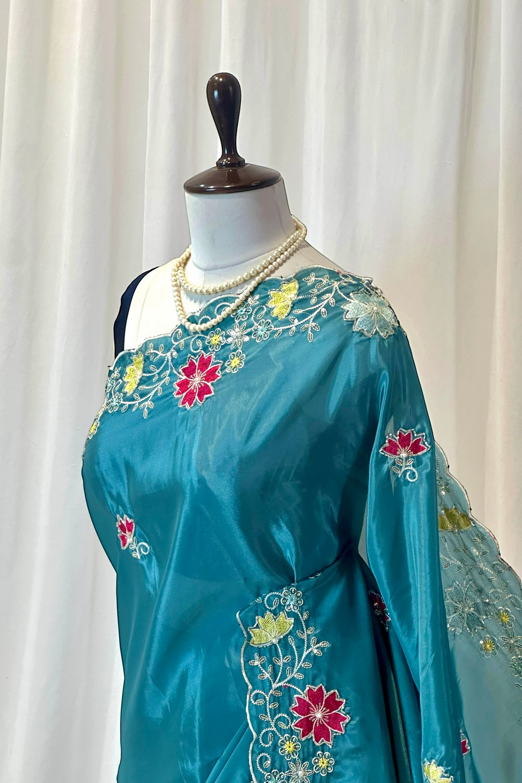 Organza embroidered saree - Blue