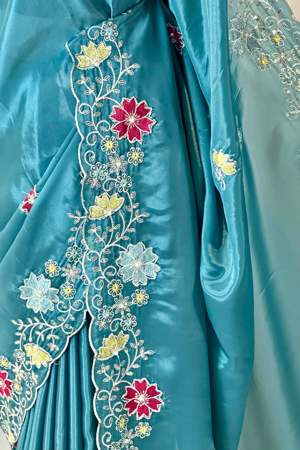 Organza embroidered saree - Blue