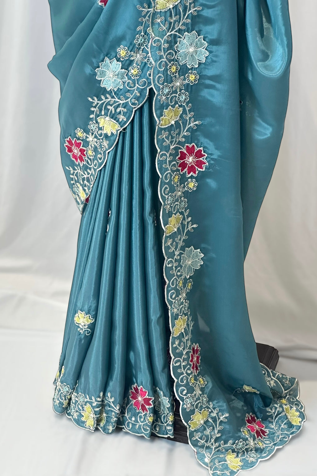 Organza embroidered saree - Blue