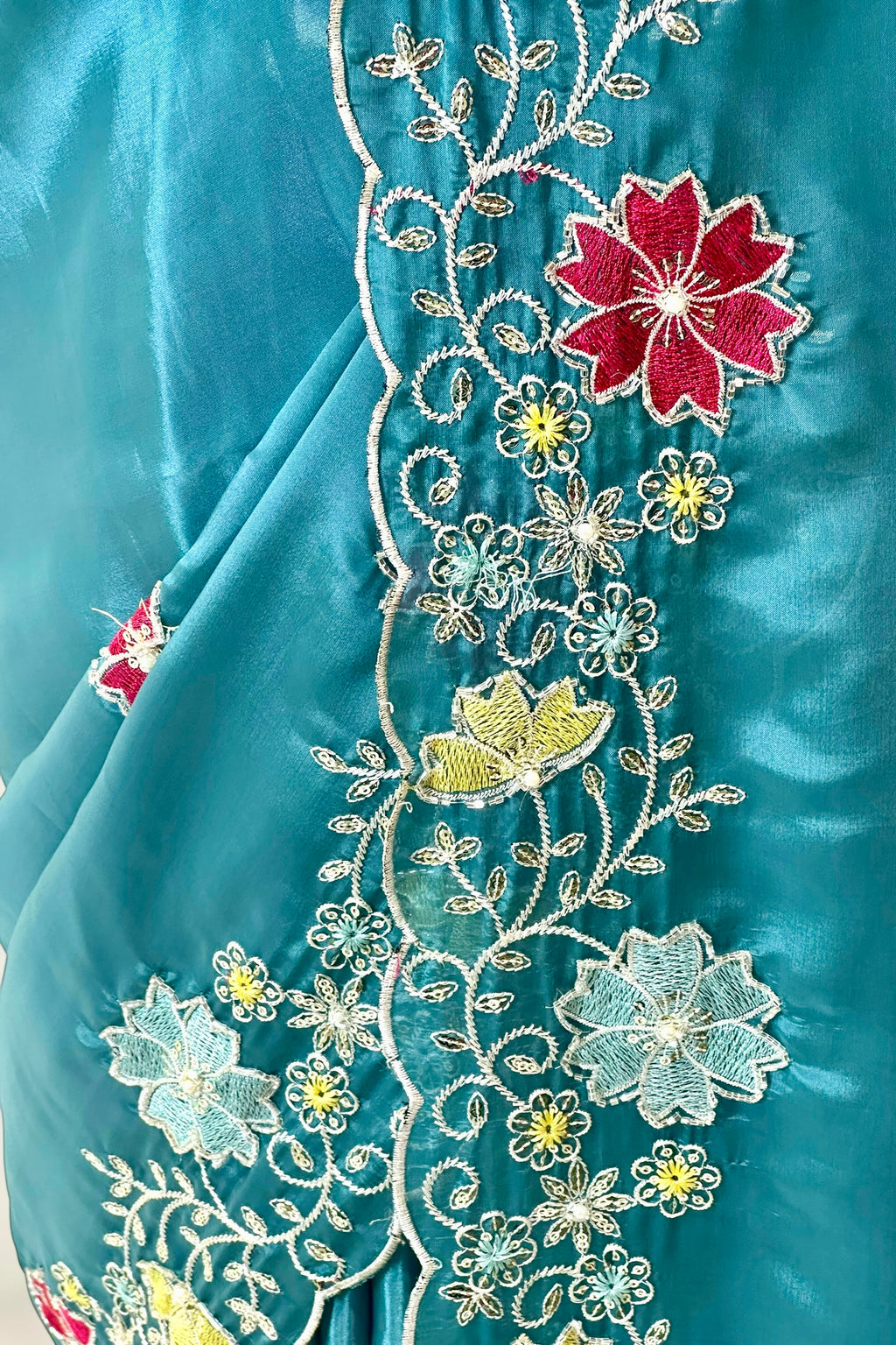 Organza embroidered saree - Blue