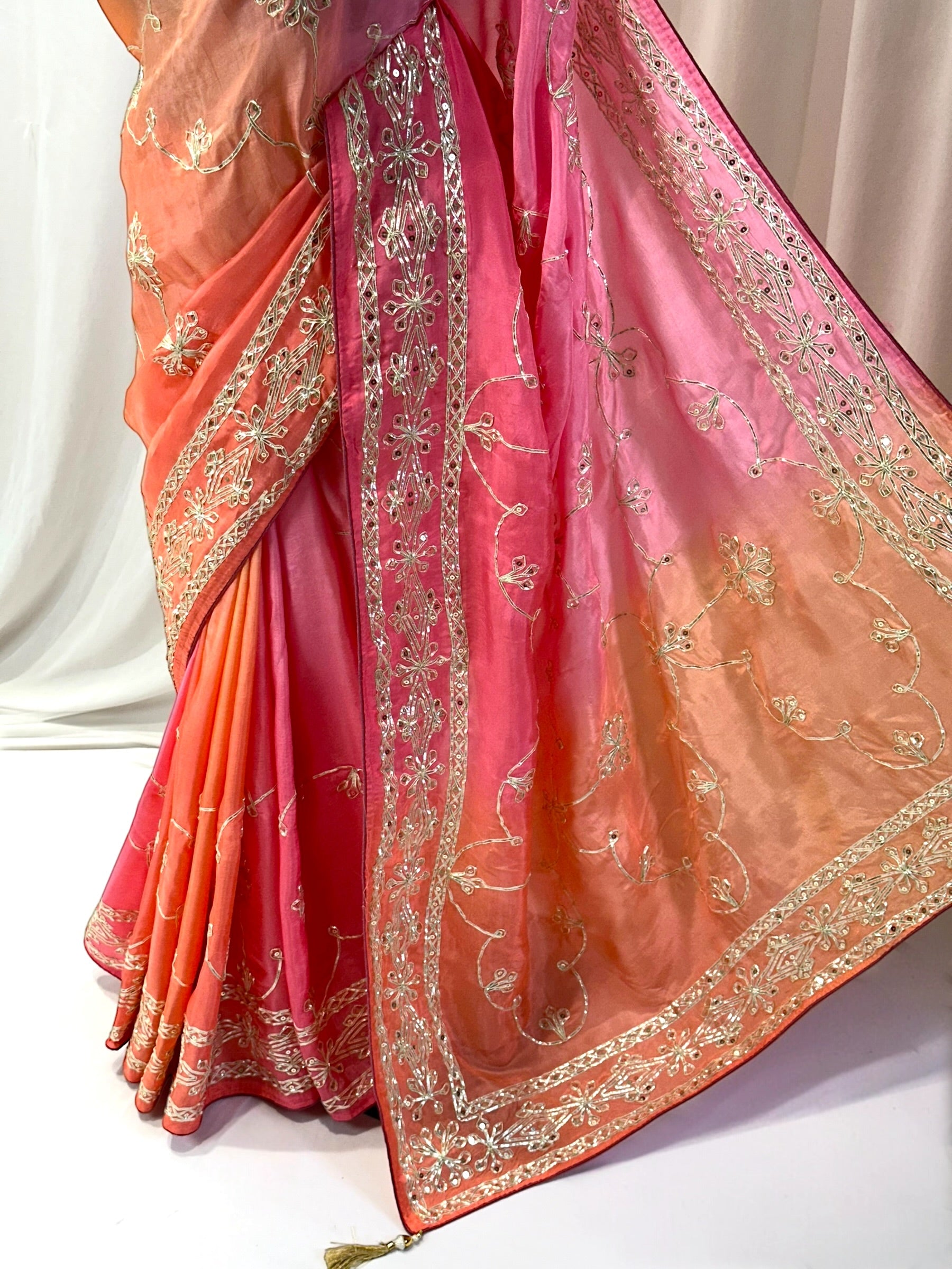 Orange pink shaded gotta work organza saree