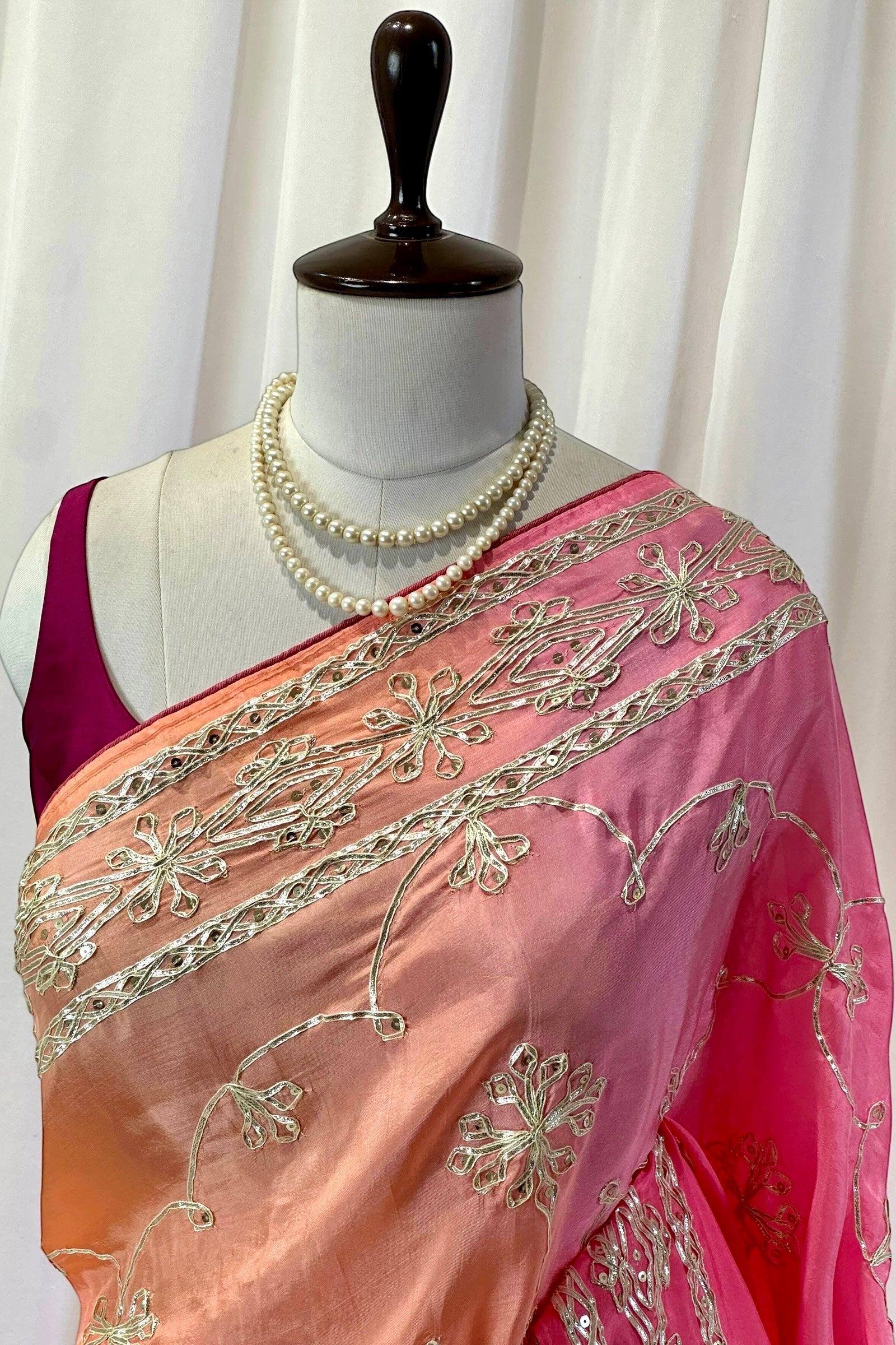 Orange pink shaded gotta work organza saree