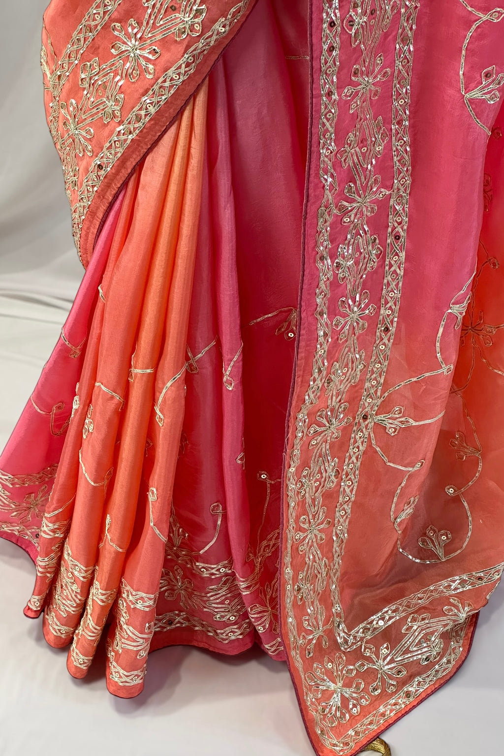 Orange pink shaded gotta work organza saree