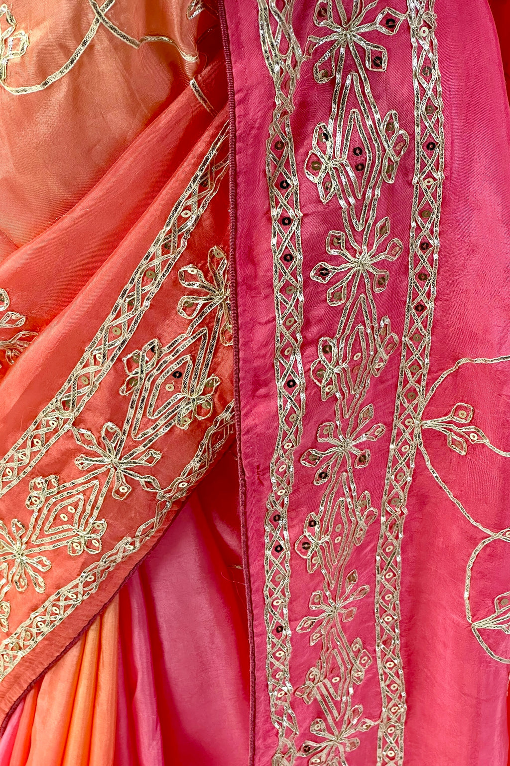 Orange pink shaded gotta work organza saree