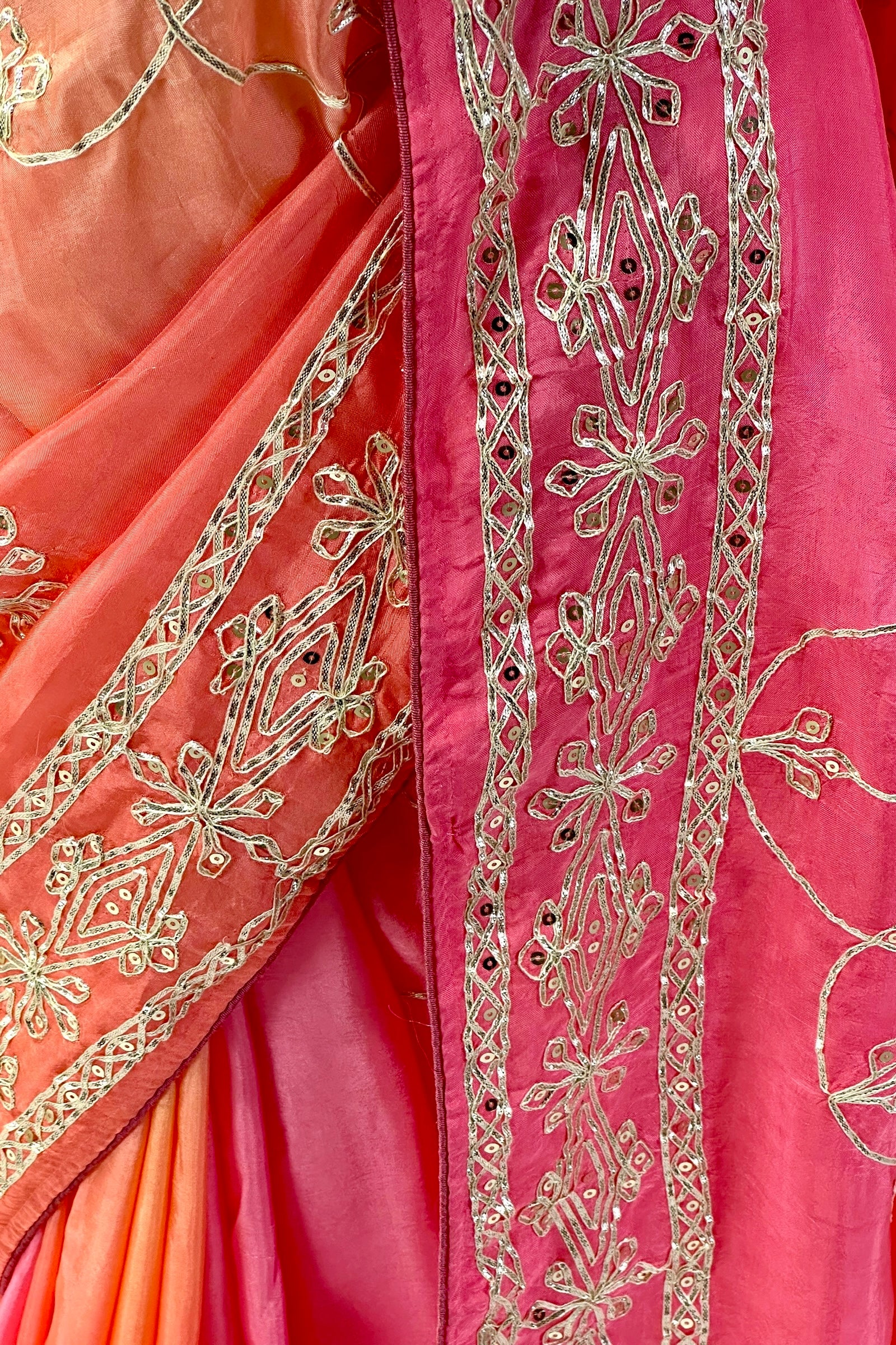 Orange pink shaded gotta work organza saree