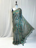 Digital print aariwork soft silk saree - Grey
