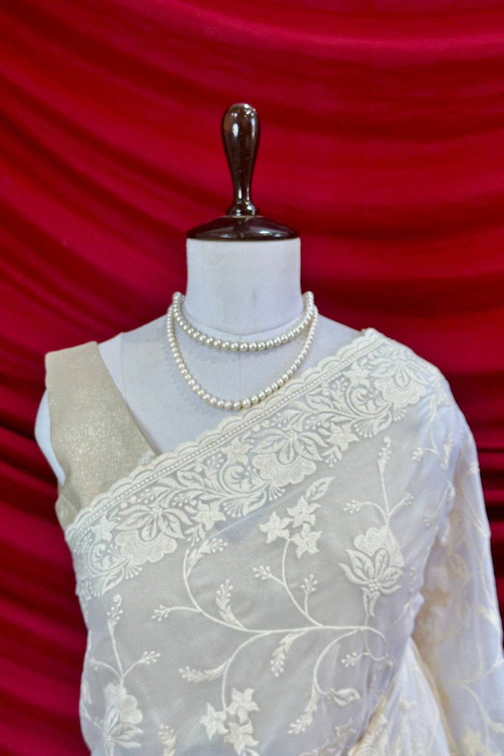 White georgette embroidered saree