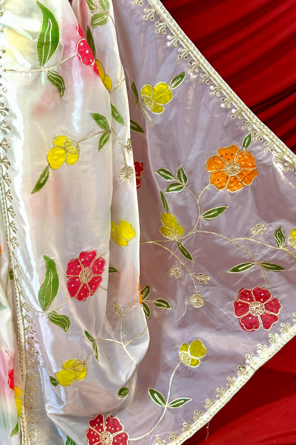 White floral multicolour organza saree