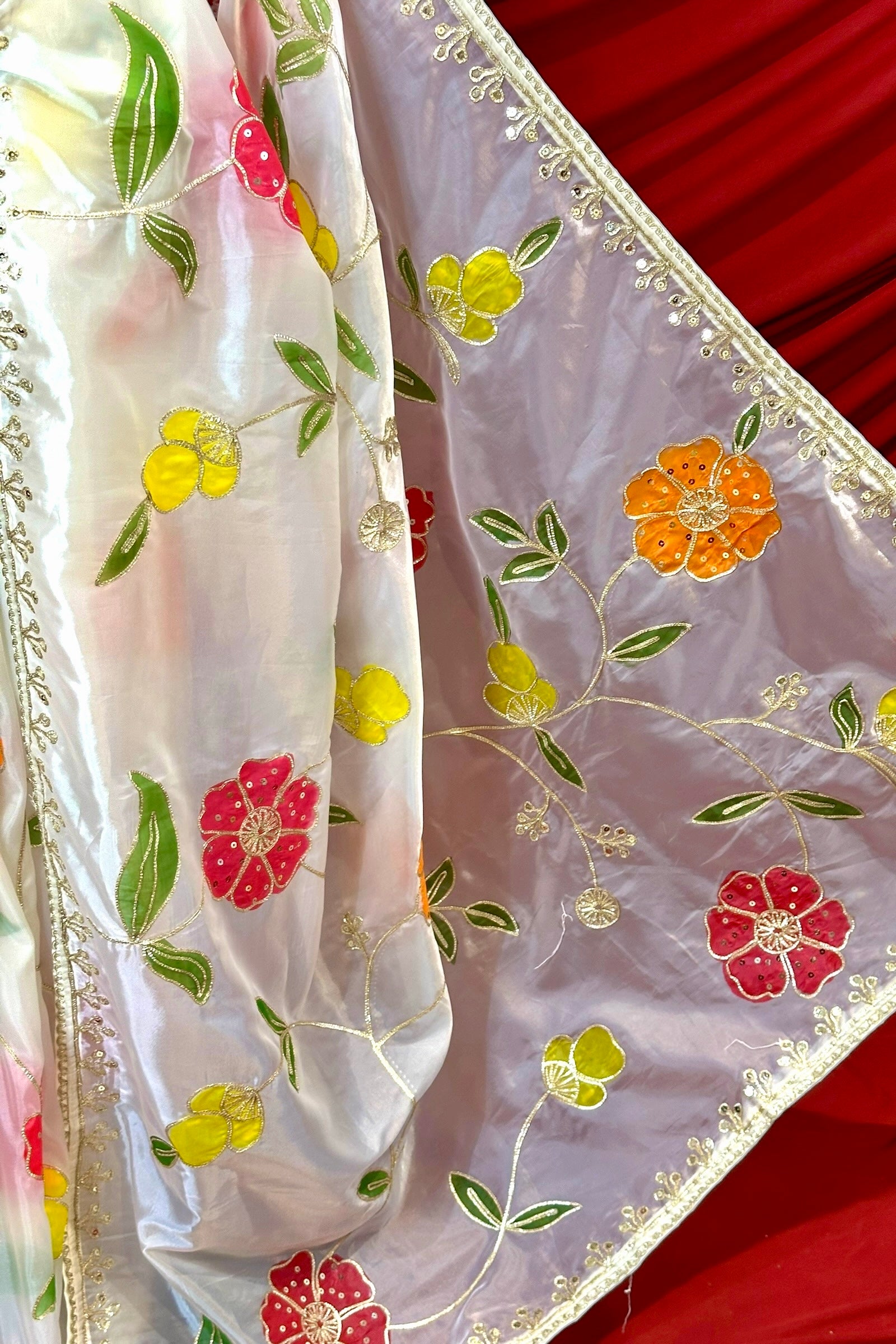 White floral multicolour organza saree