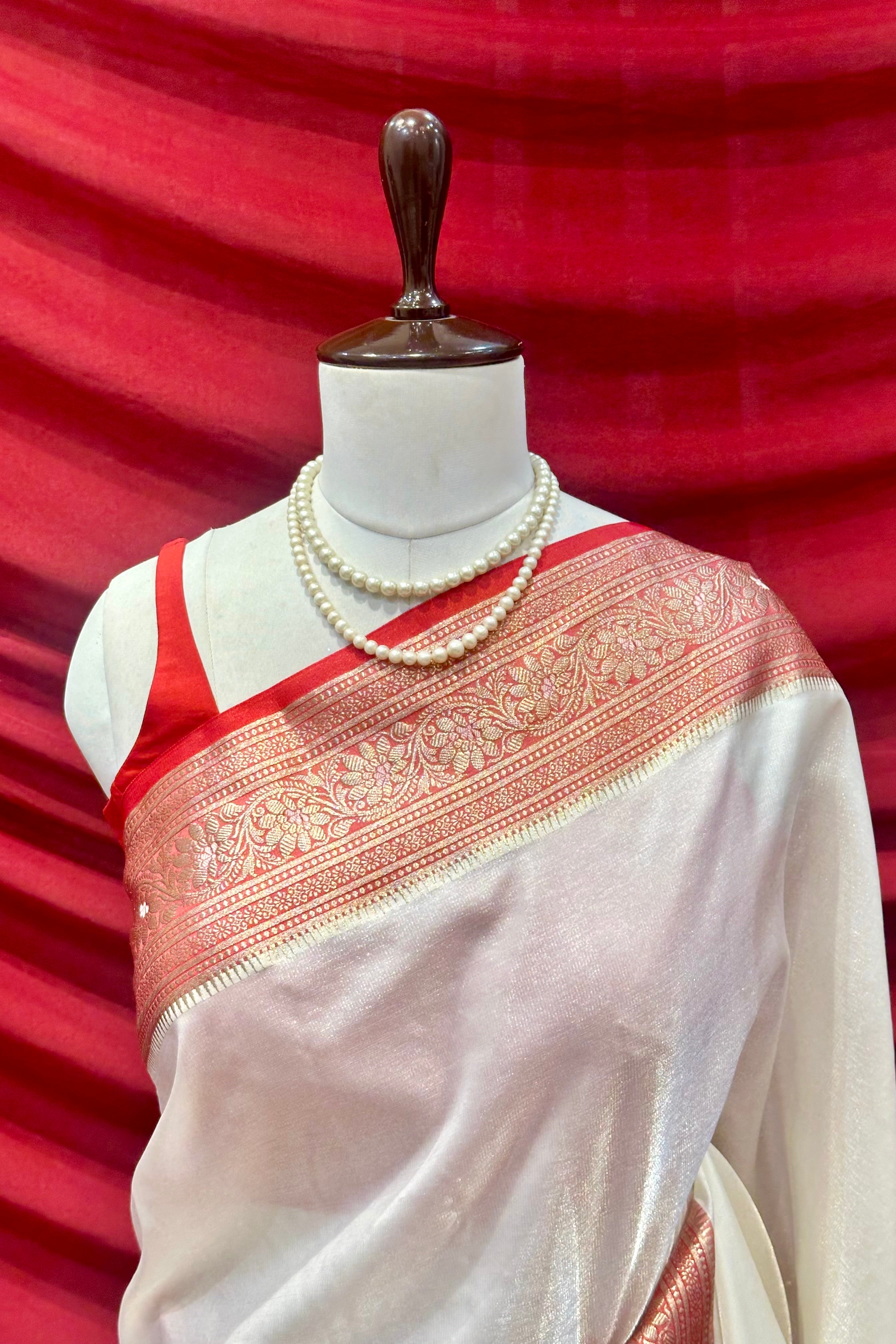 White Red Bengali saree