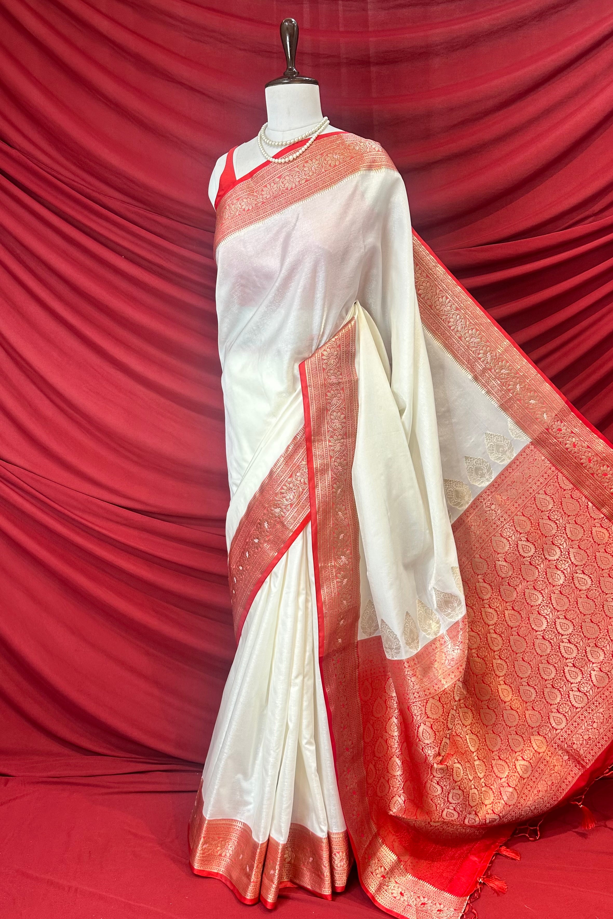 White Red Bengali saree