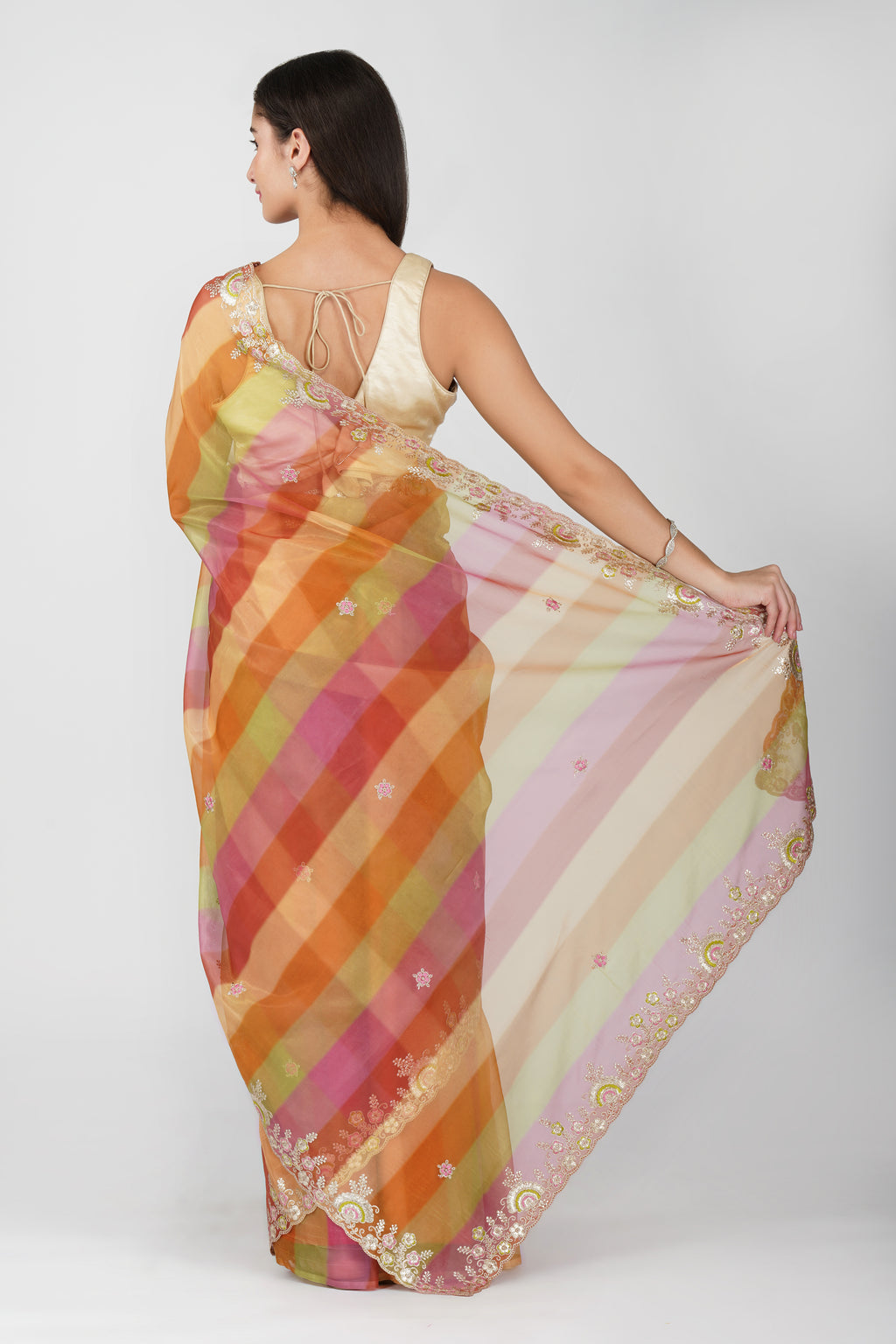 Multicolour designer organza saree