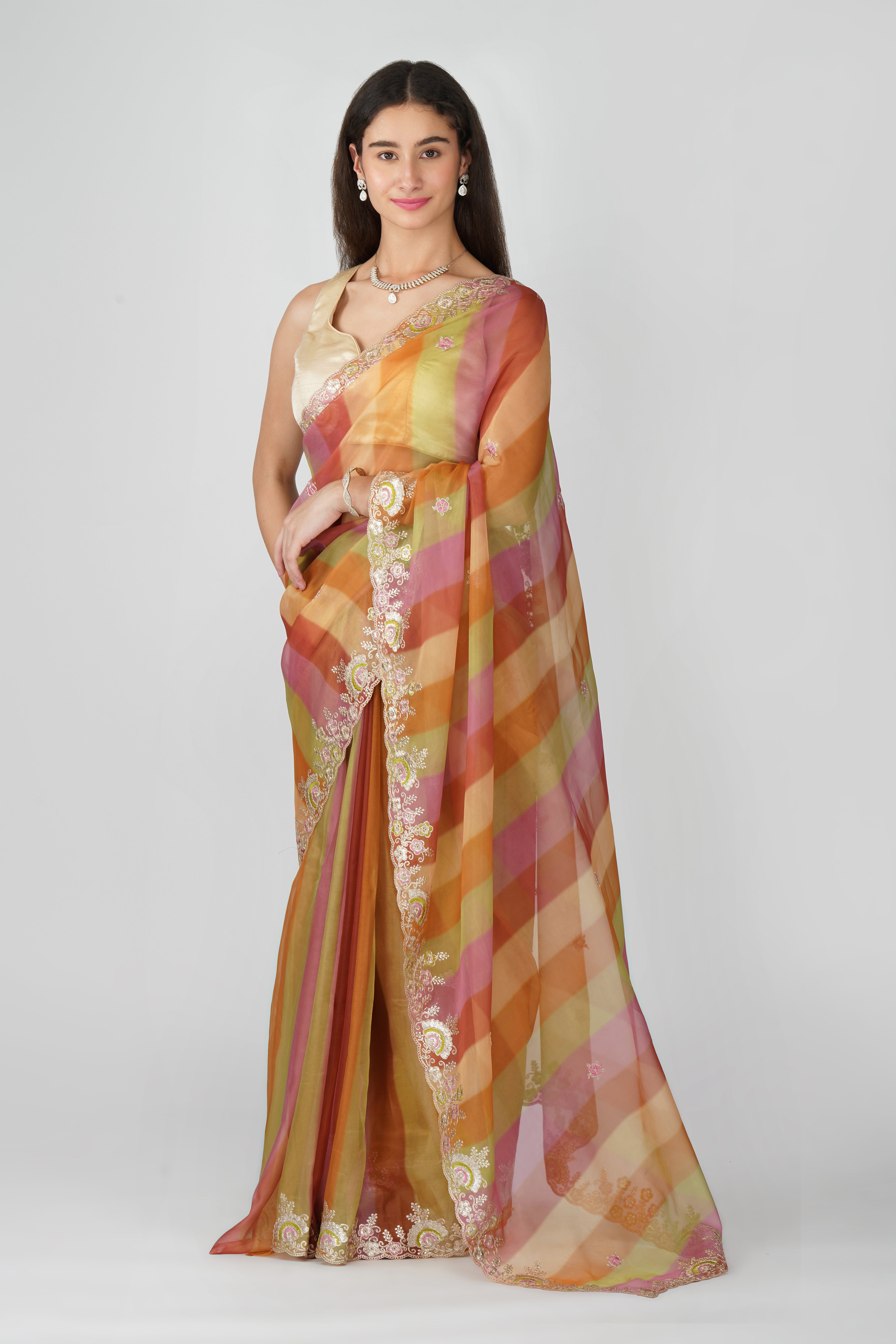 Multicolour designer organza saree