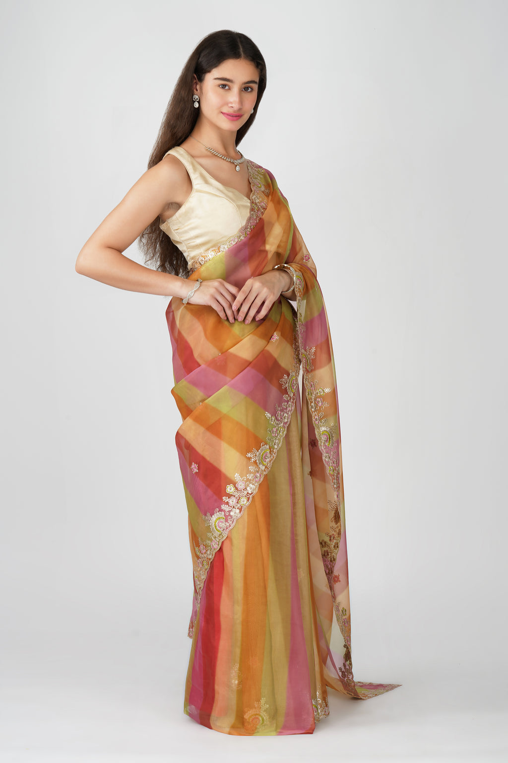 Multicolour designer organza saree