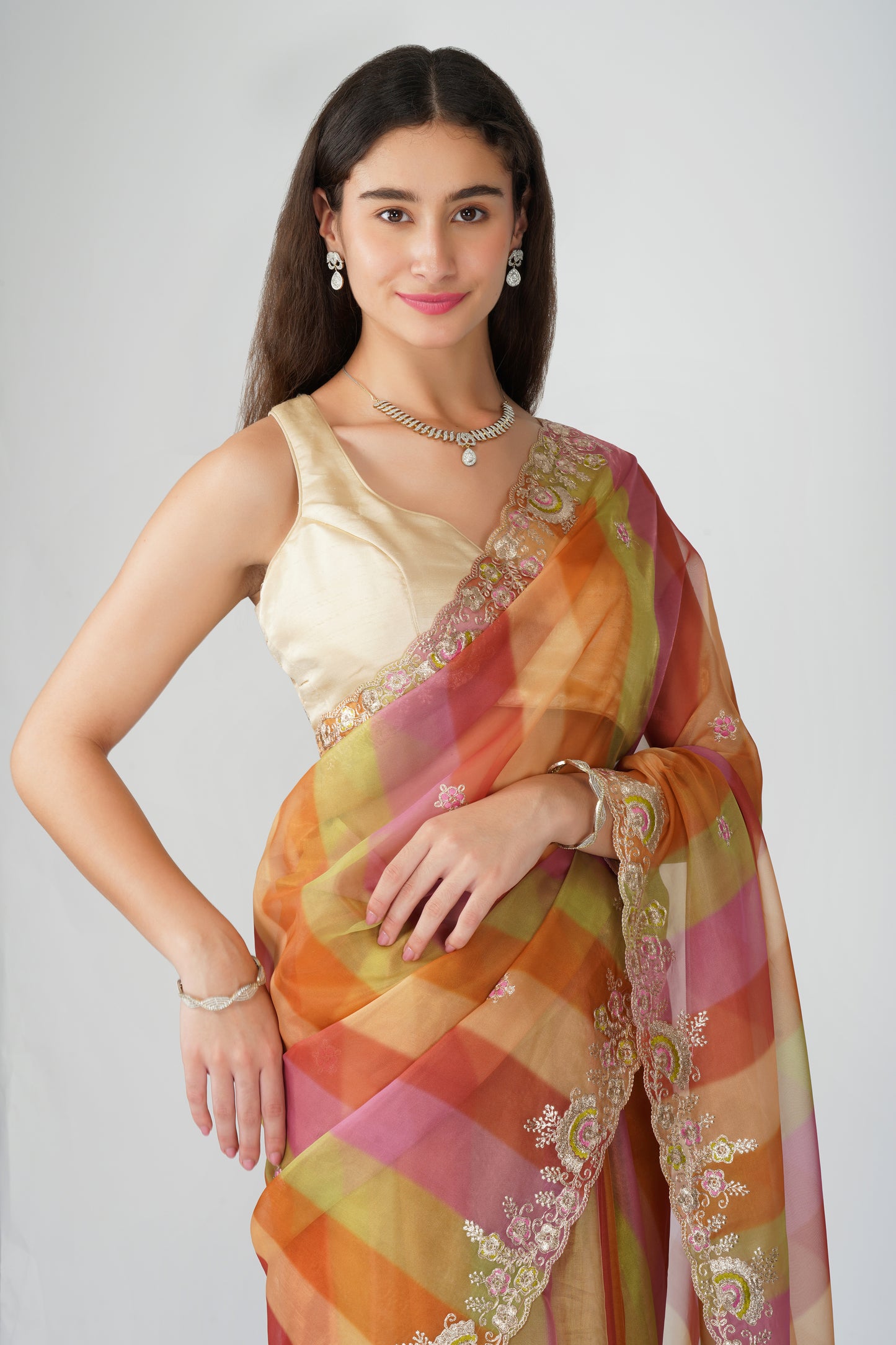 Multicolour designer organza saree