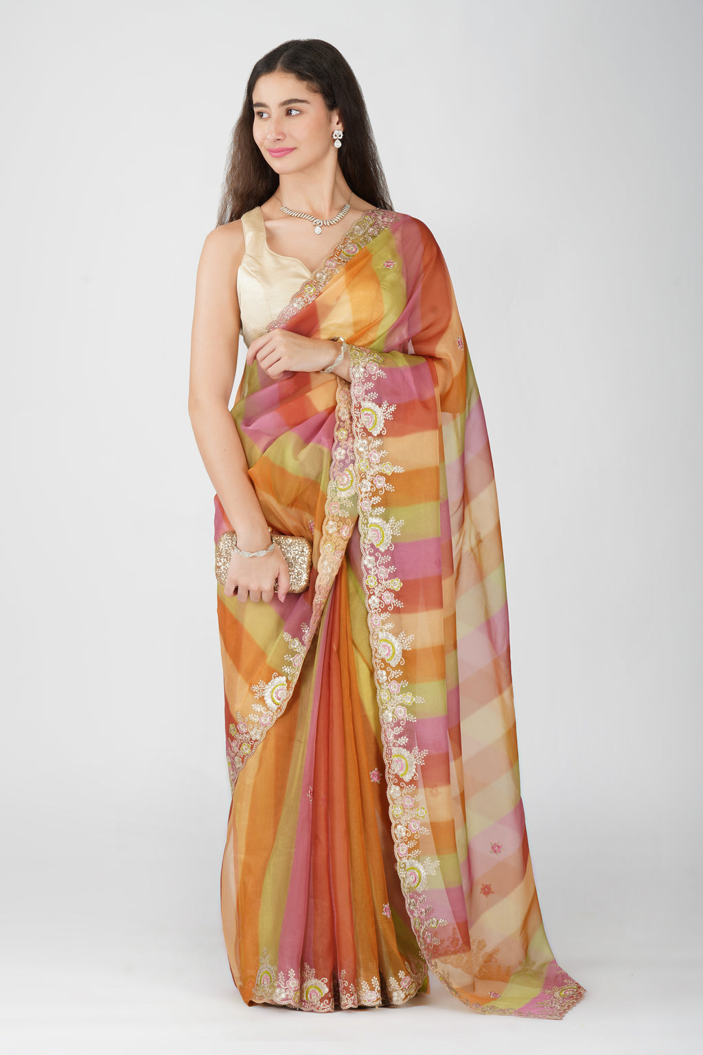 Multicolour designer organza saree