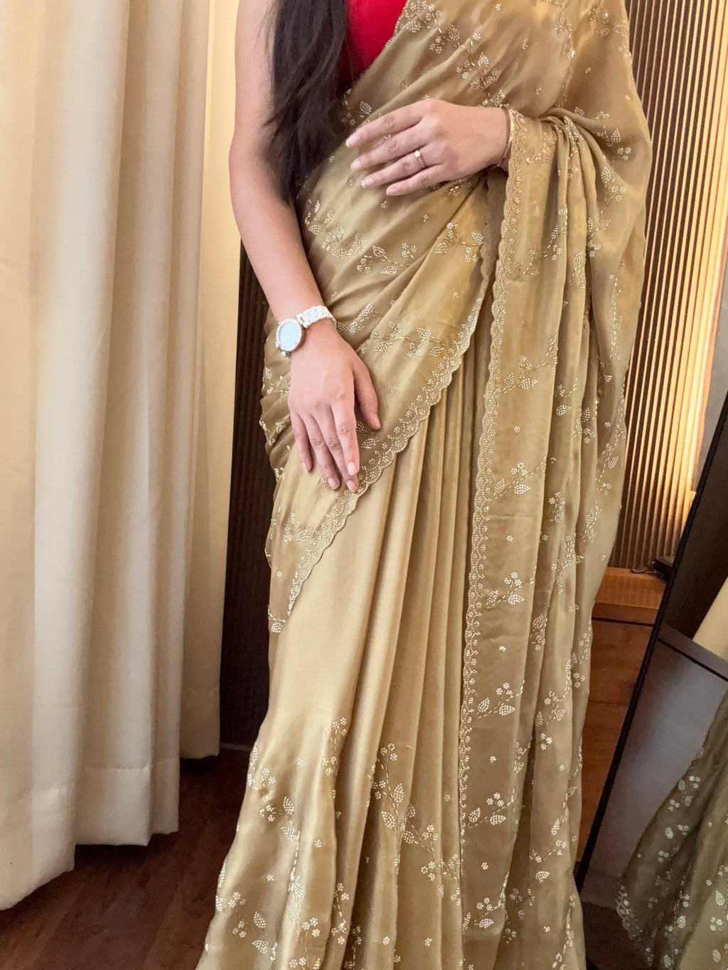 Golden shimmer satin saree