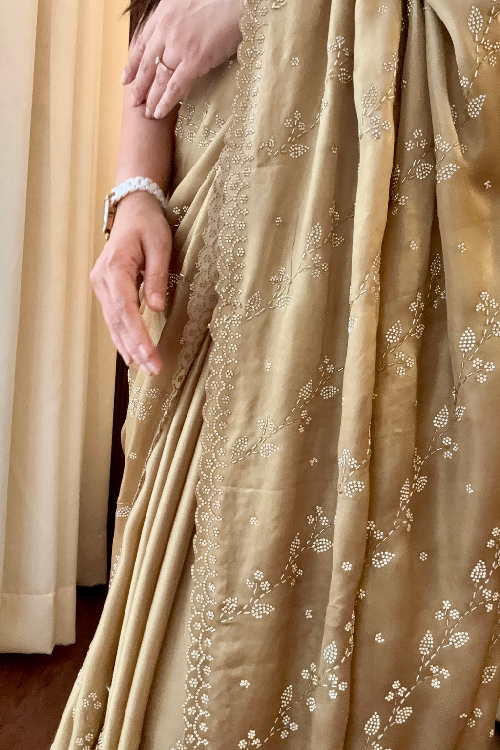 Golden shimmer satin saree