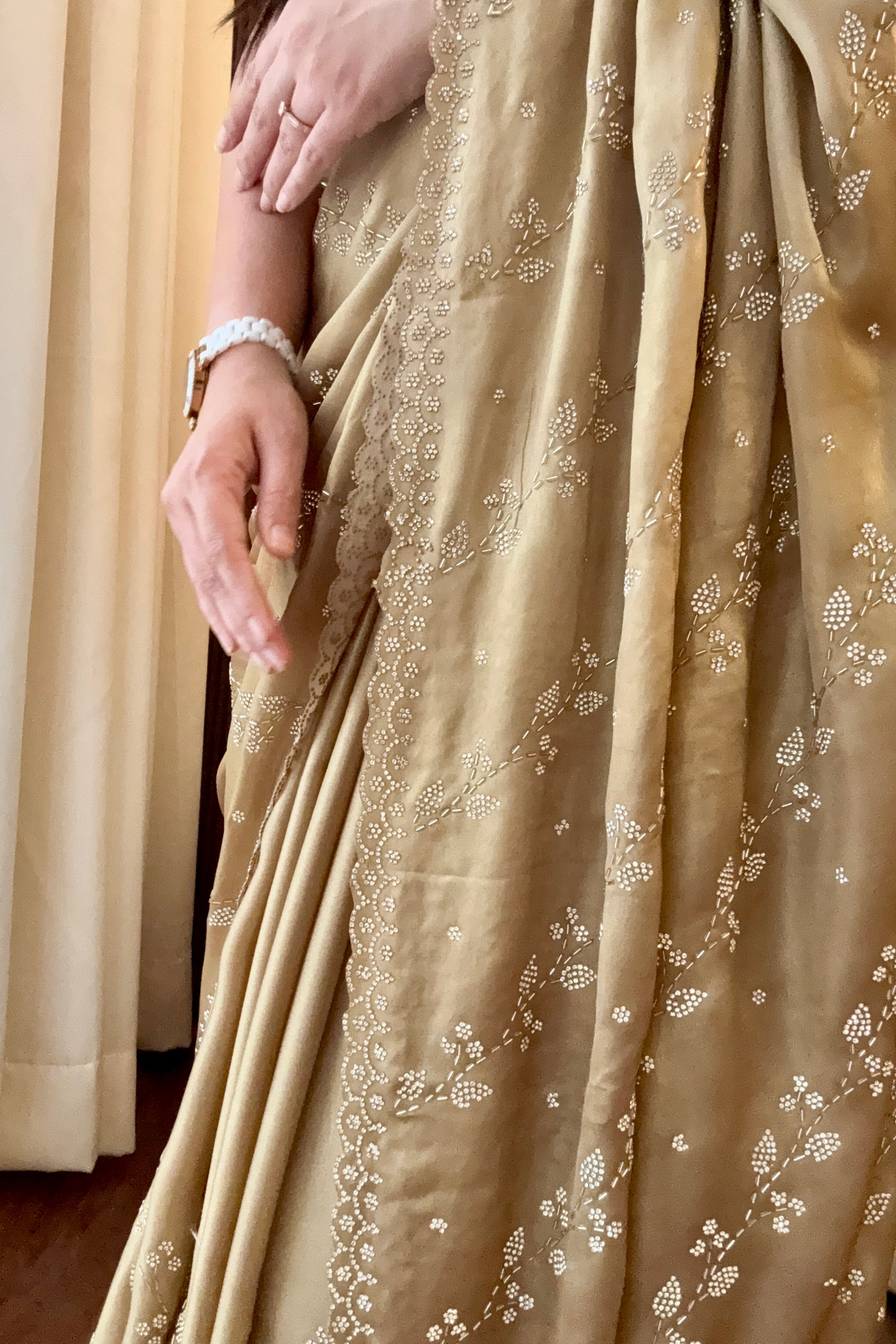 Golden shimmer satin saree