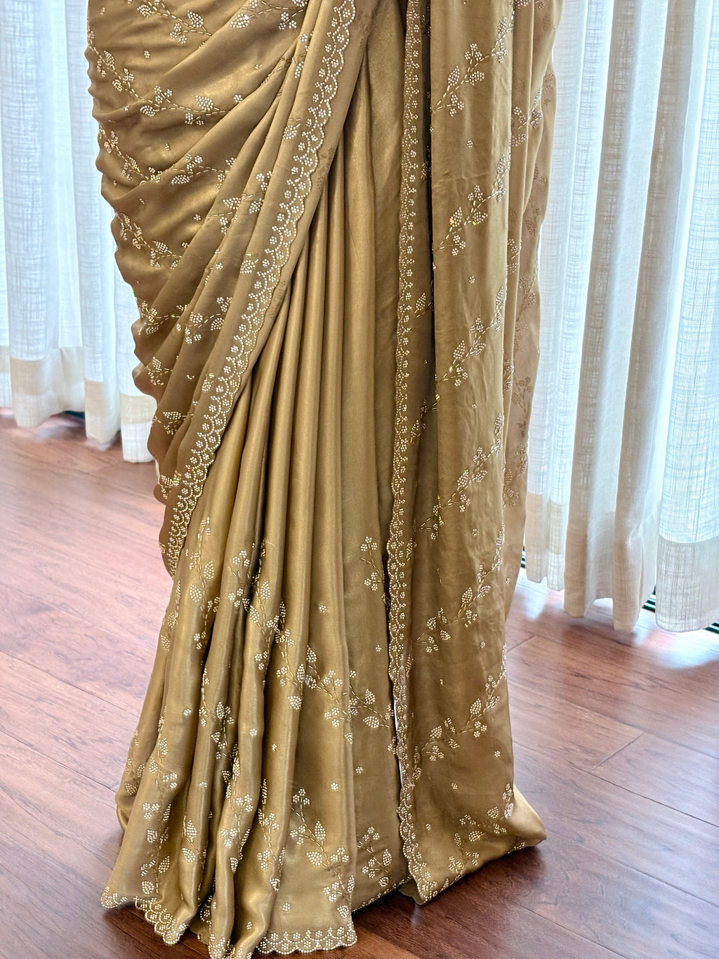 Golden shimmer satin saree