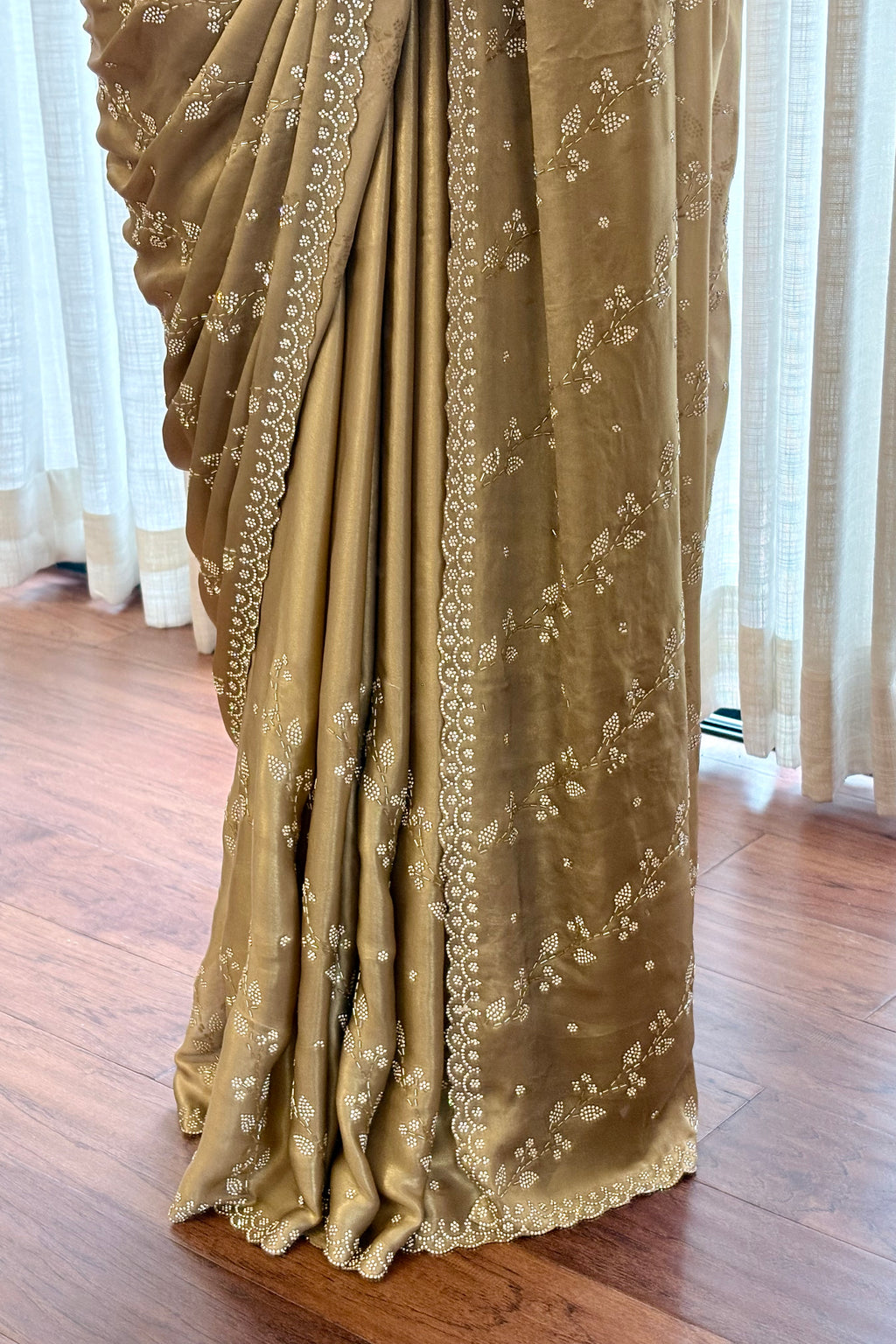 Golden shimmer satin saree