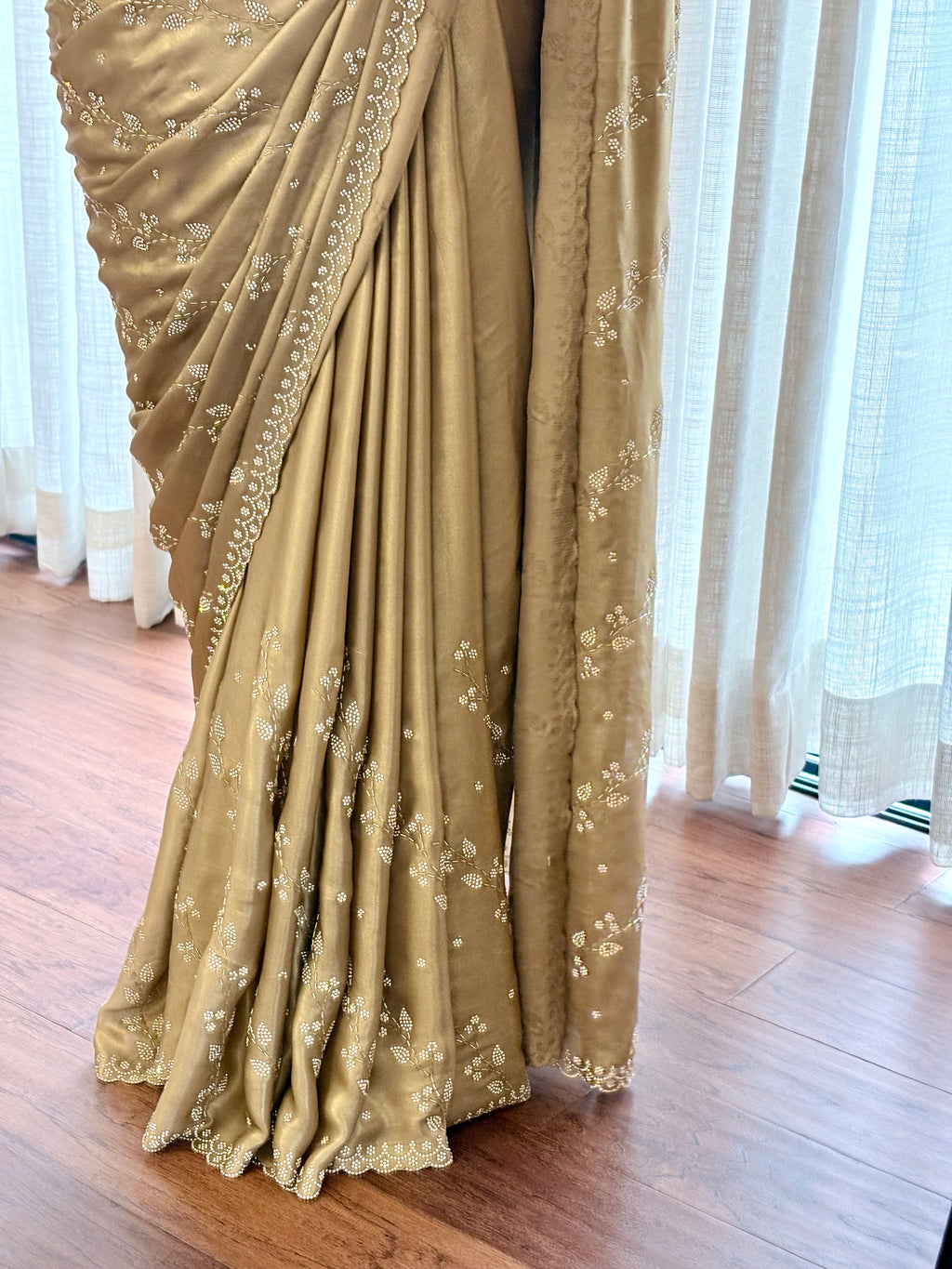 Golden shimmer satin saree