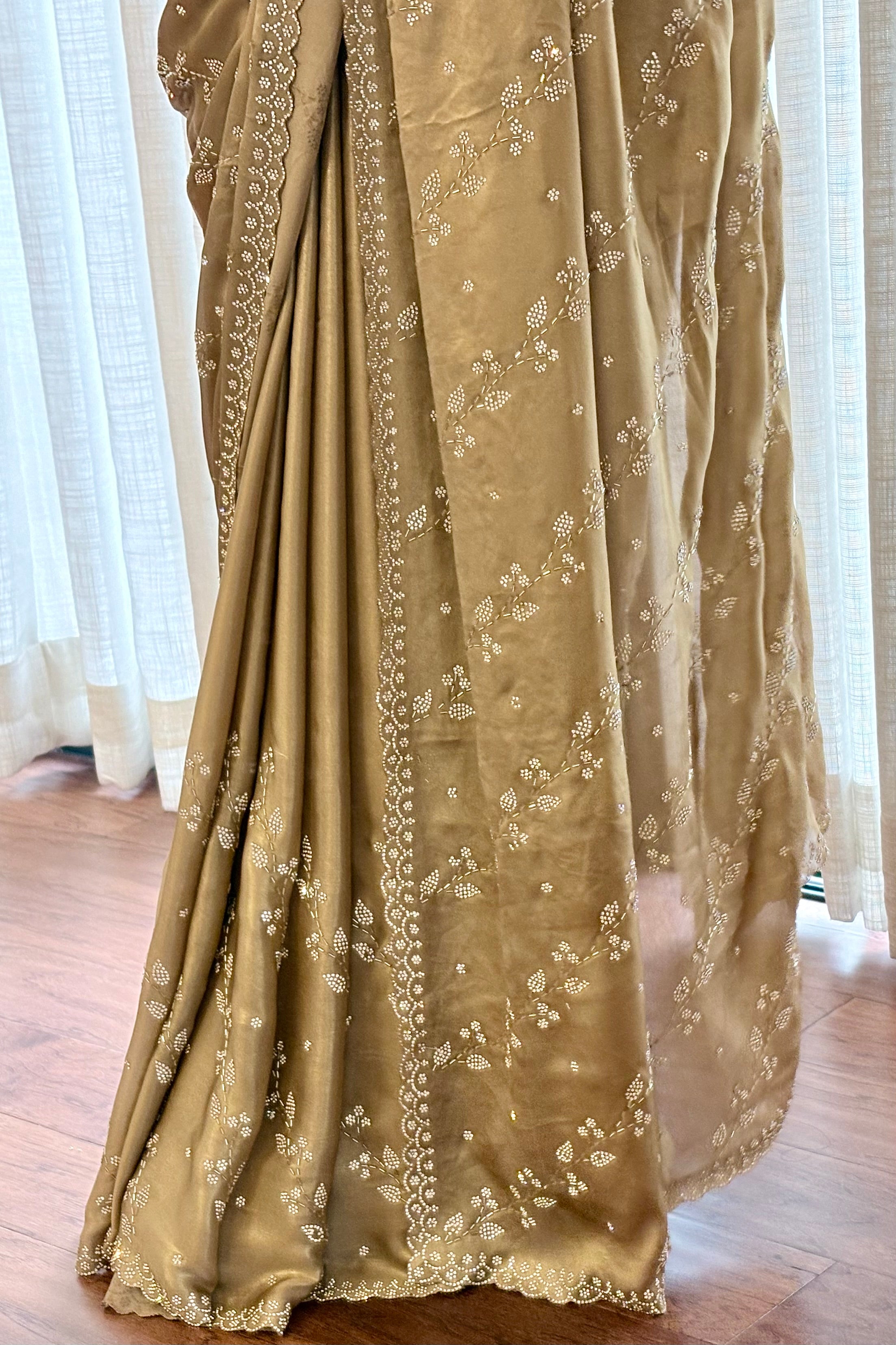 Golden shimmer satin saree