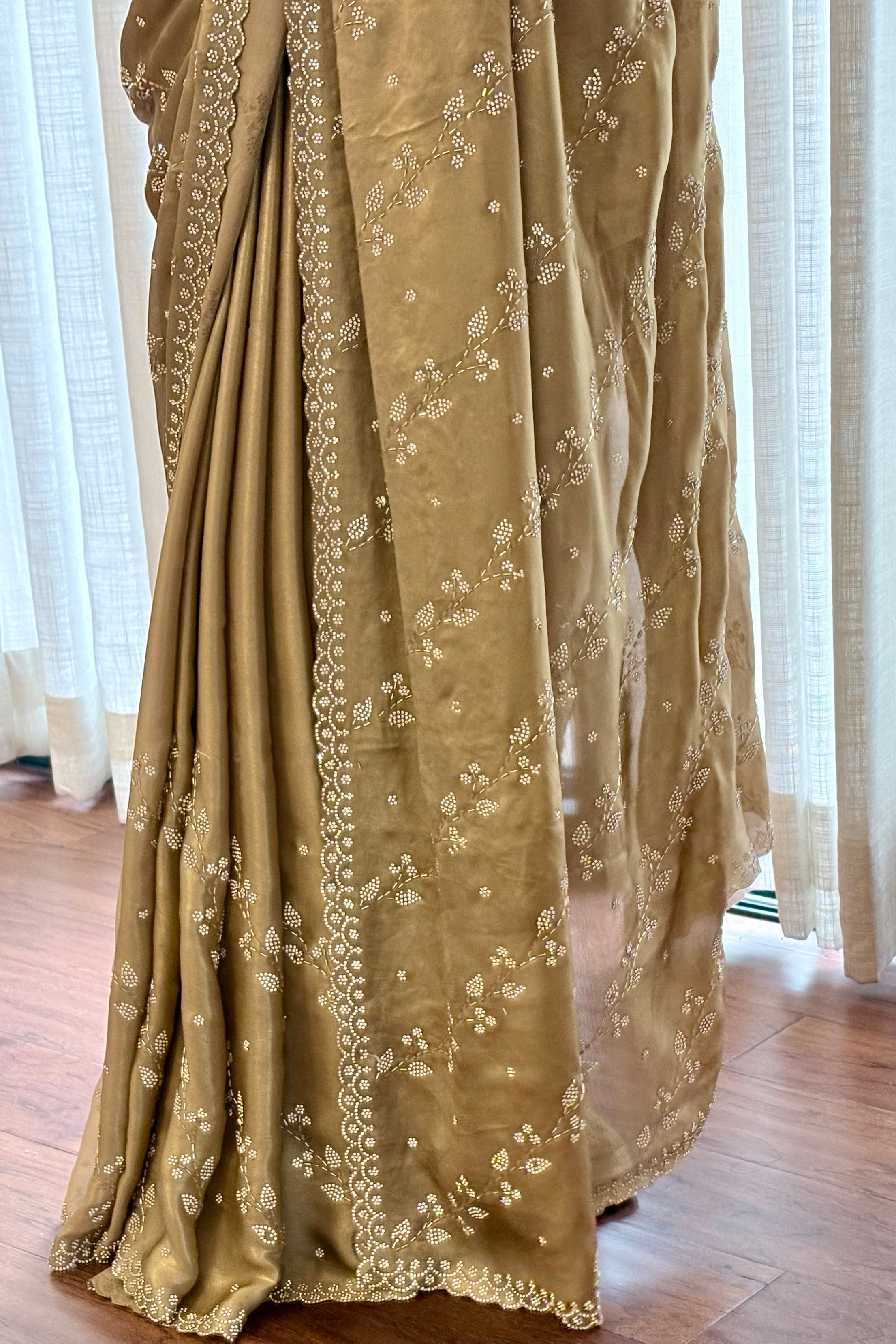 Golden shimmer satin saree