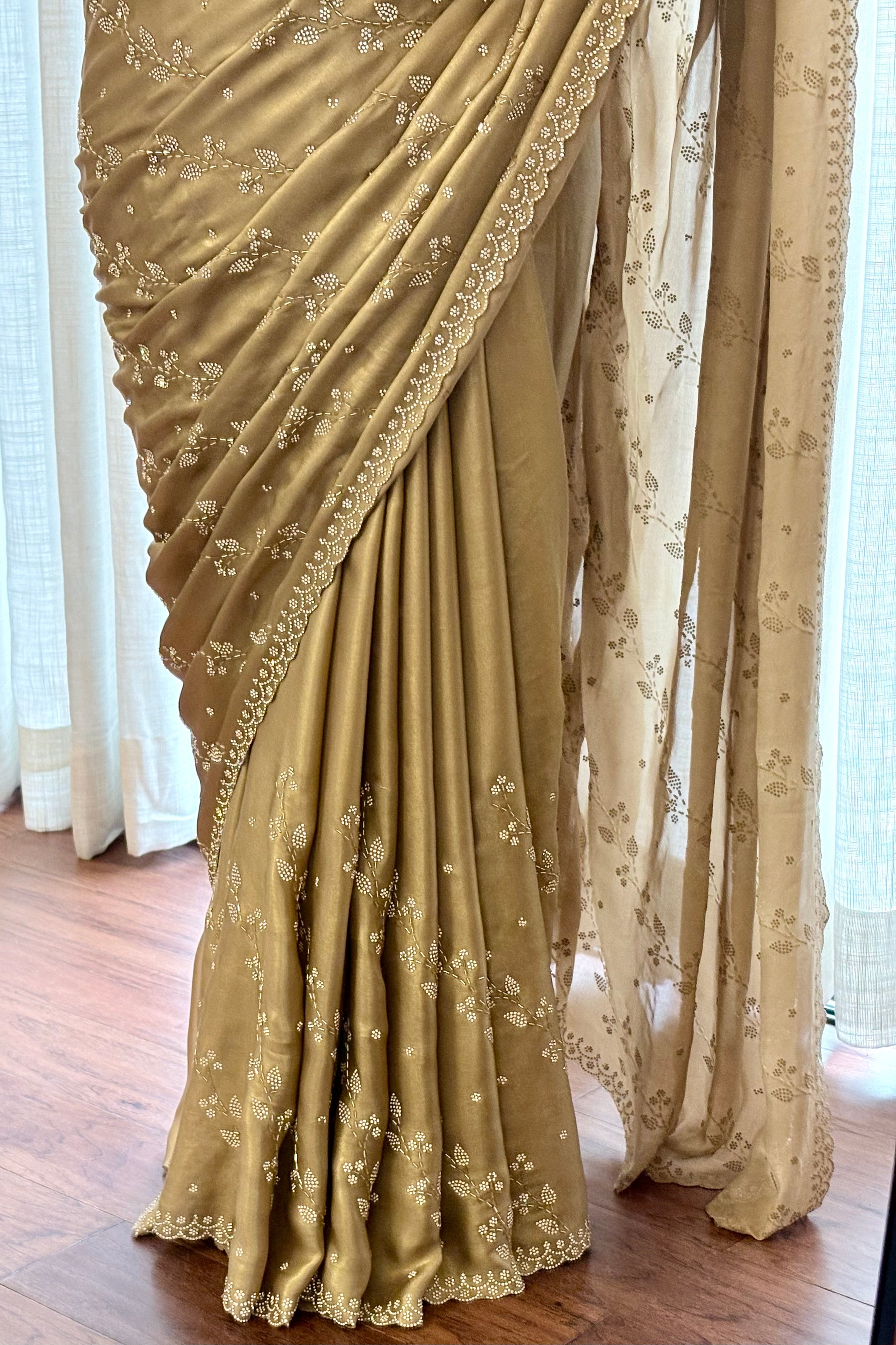 Golden shimmer satin saree