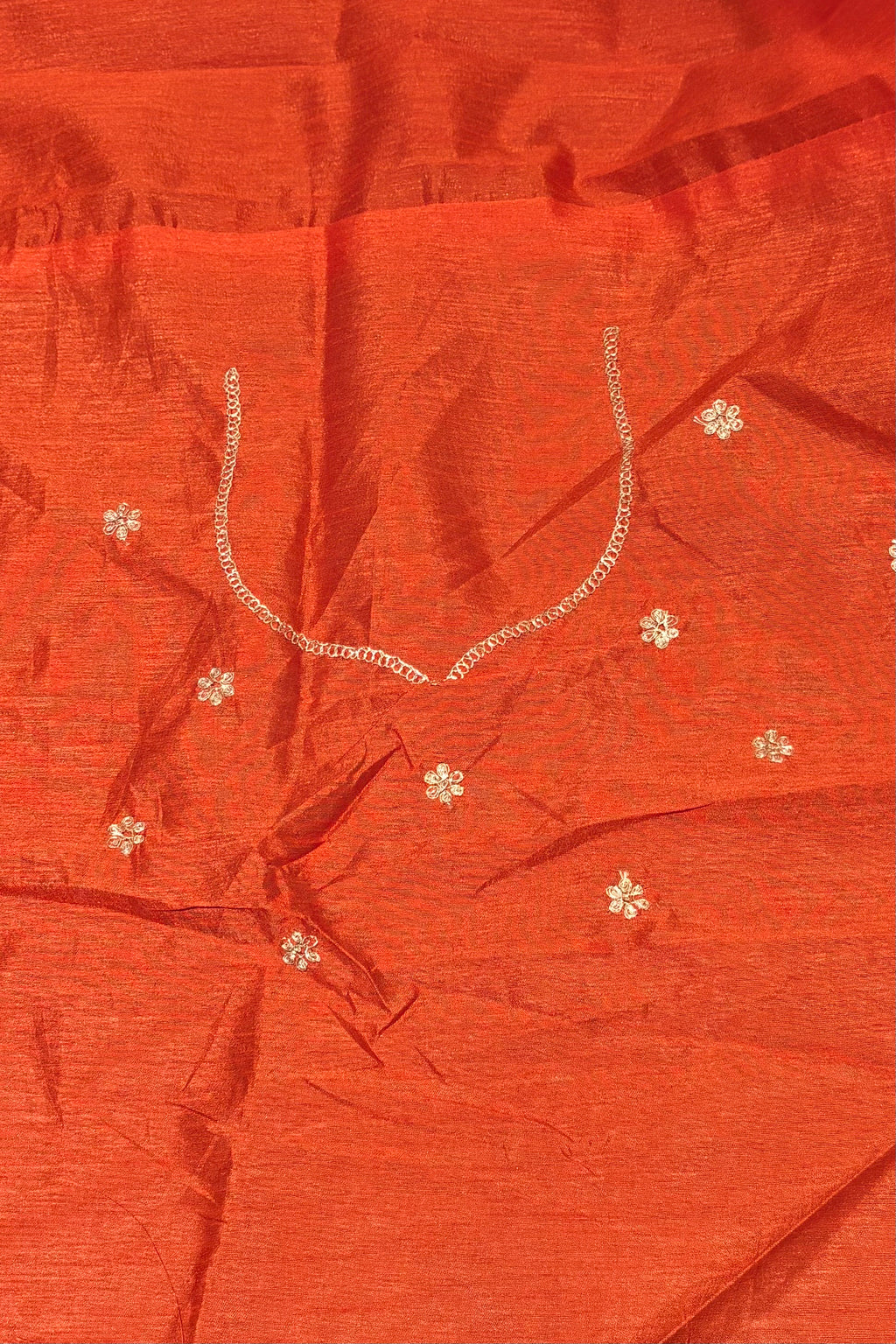 Ombre Pink & Orange Chiffon Saree with Embroidered Scalloped Border