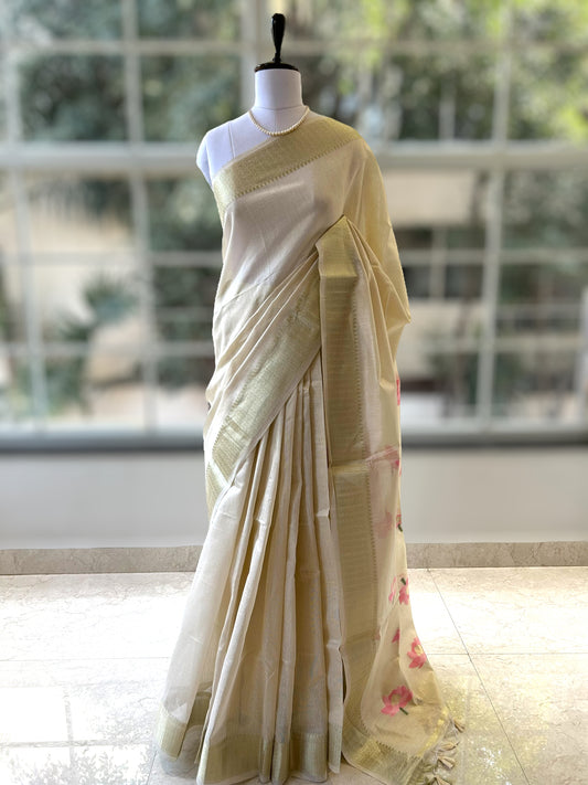 Lotus handloom saree - Beige