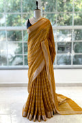 Stripes chanderi cotton saree - Mustard