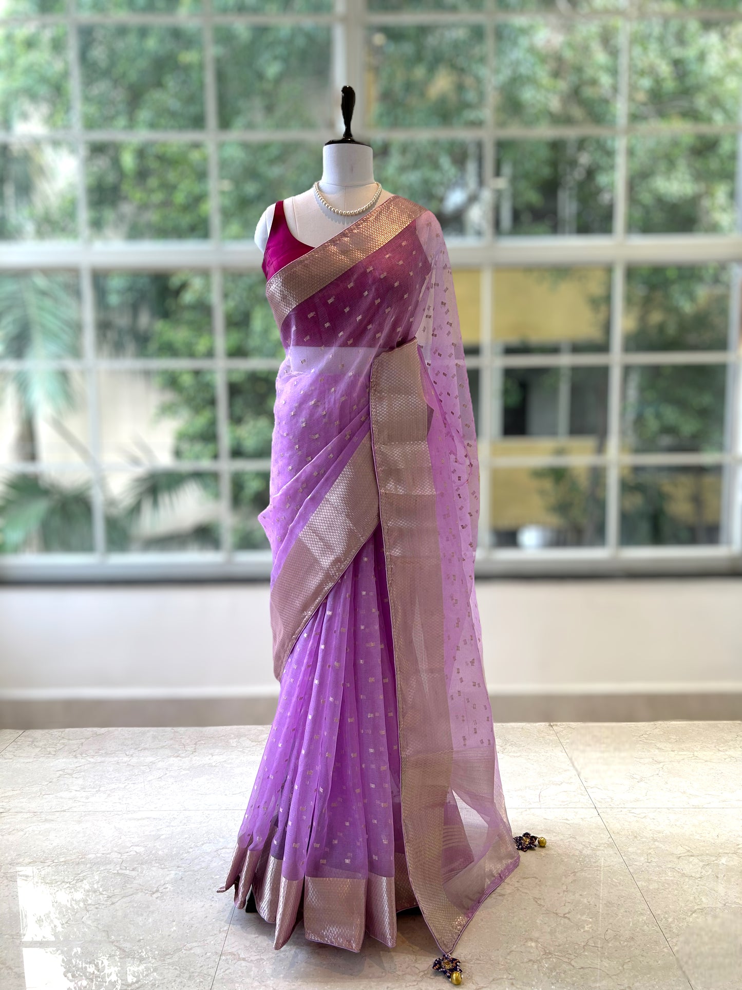 Zari organza saree - Lilac
