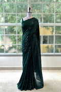 Bottle green georgette sequins saree