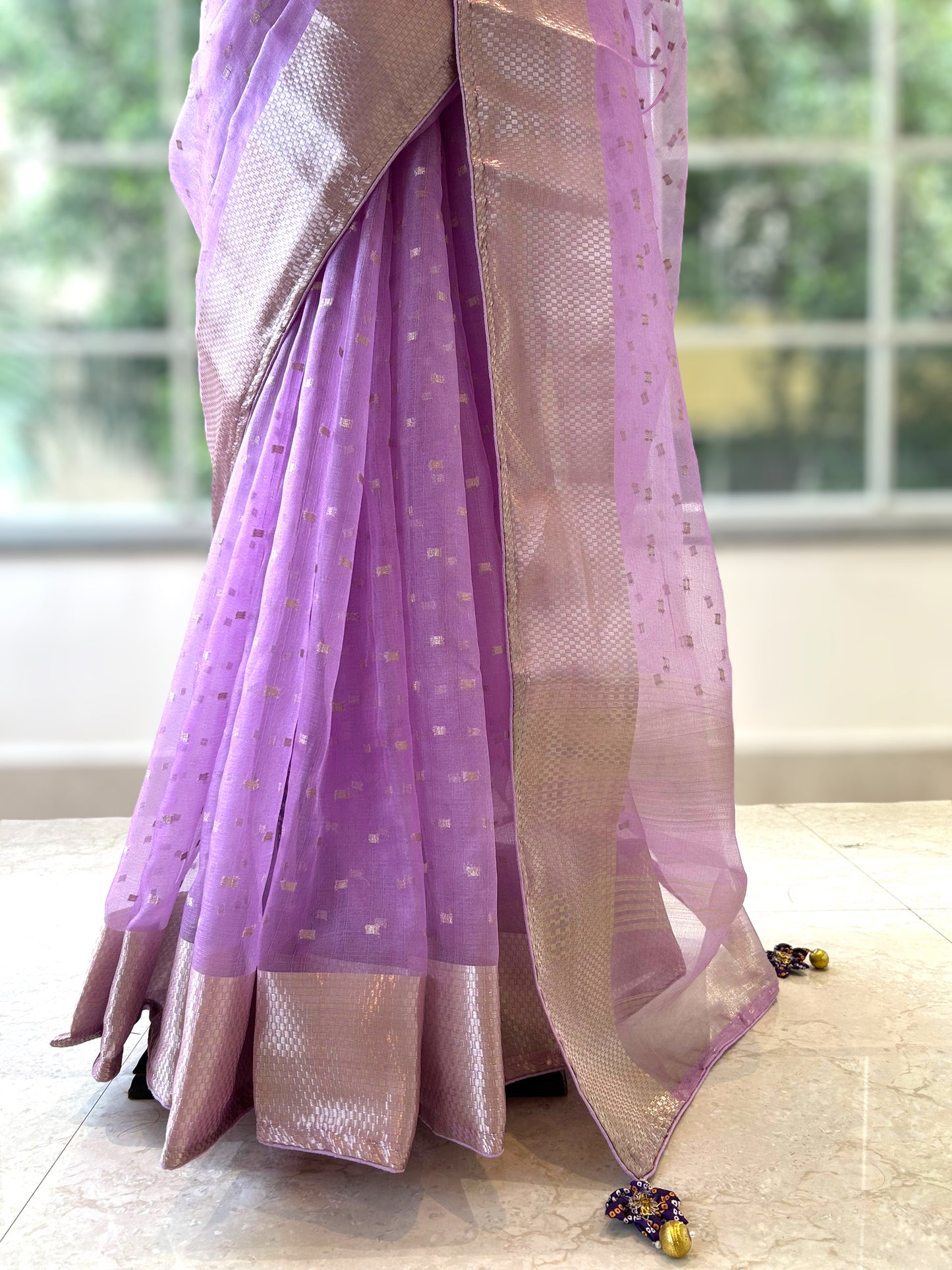 Zari organza saree - Lilac
