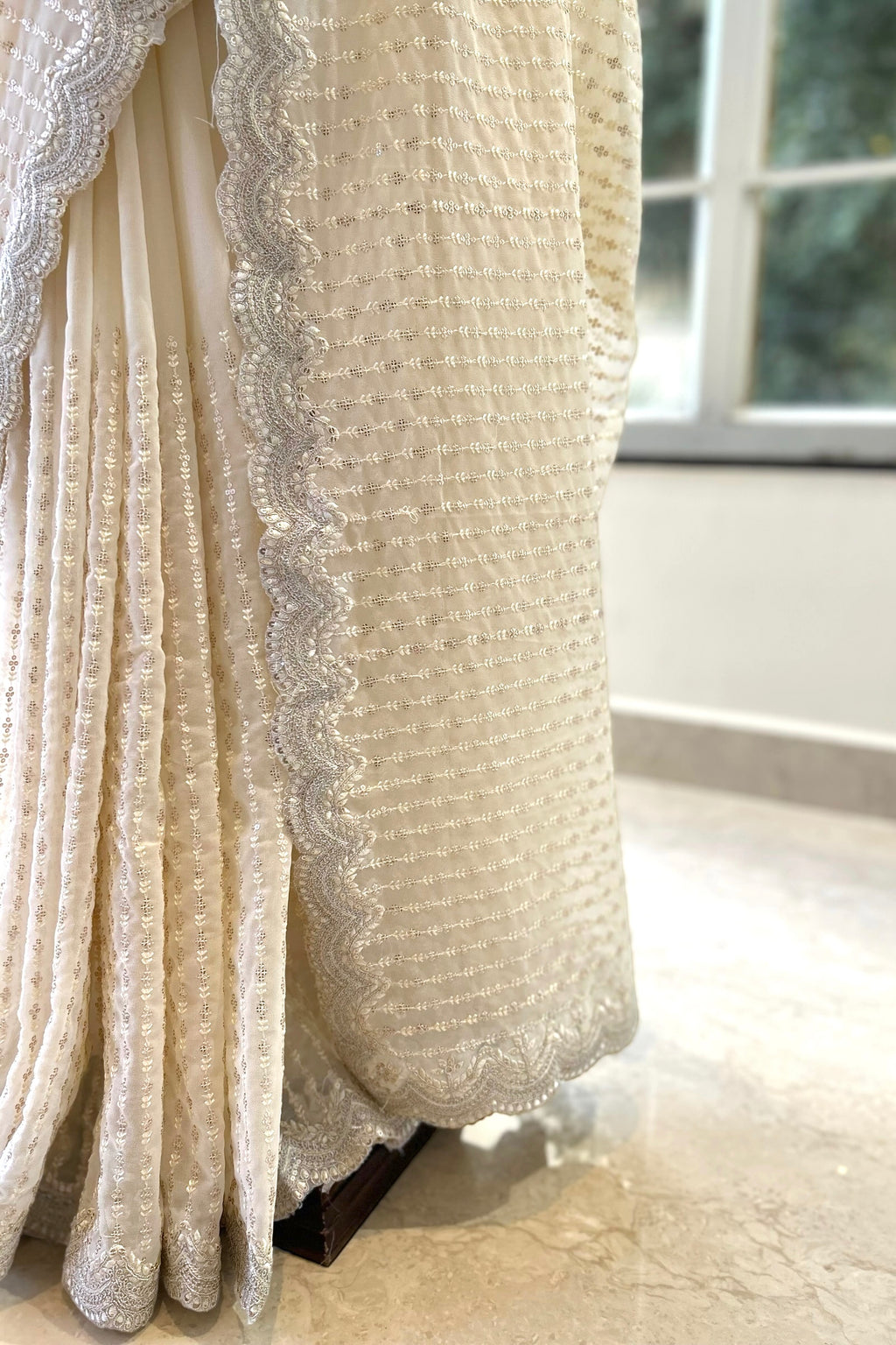 Off white sequins saree