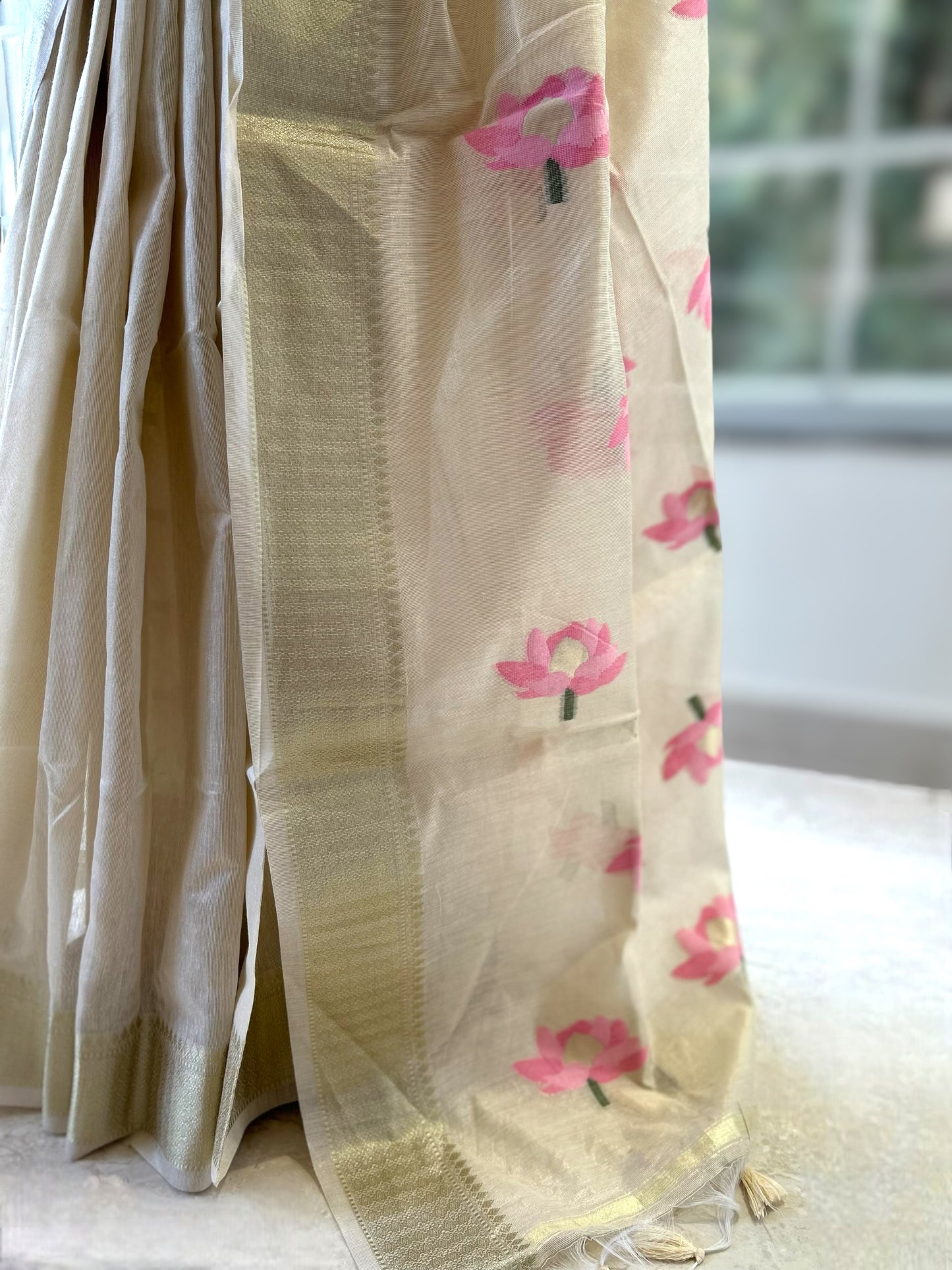 Lotus handloom saree - Beige