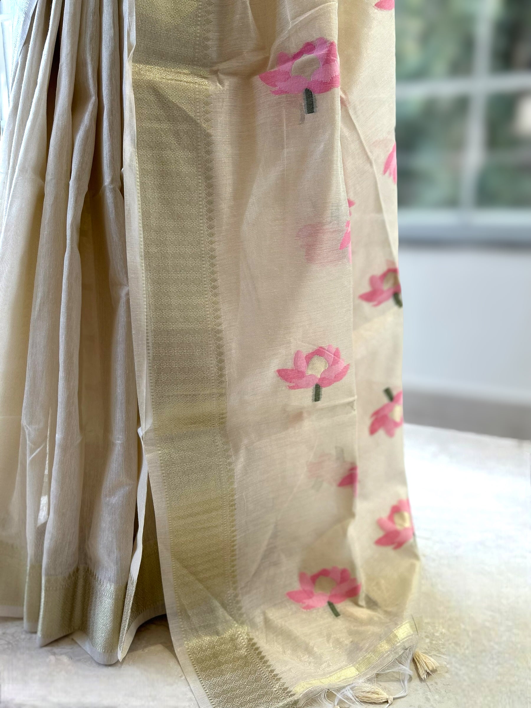 Lotus handloom saree - Beige