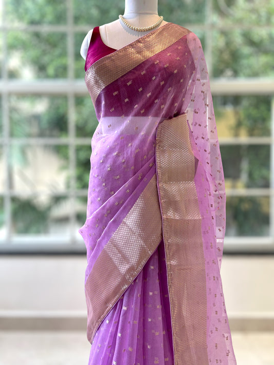 Zari organza saree - Lilac