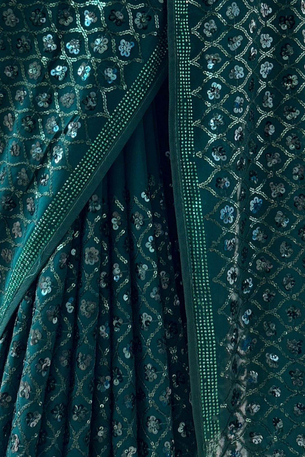 Bottle green georgette sequins saree