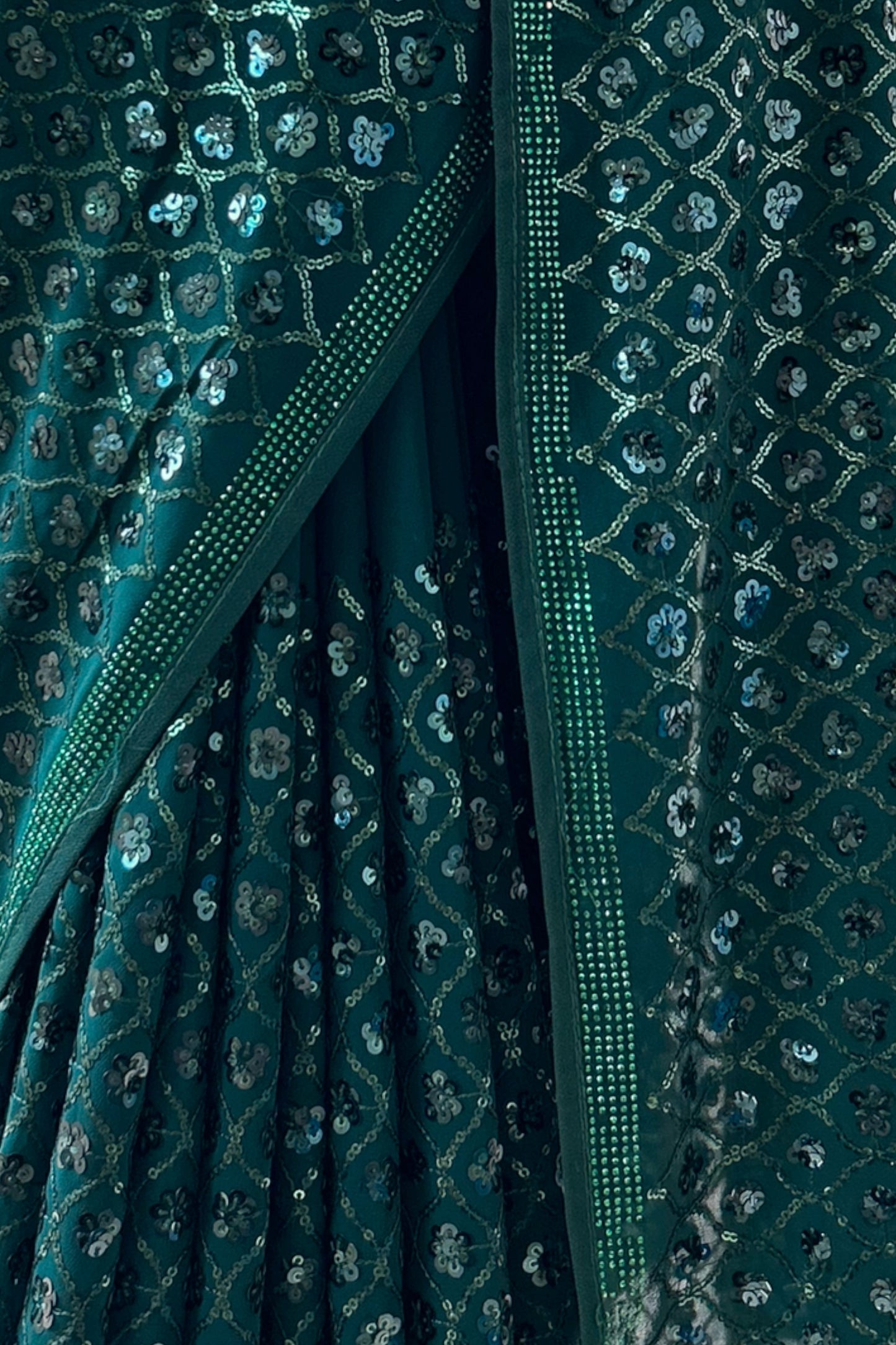 Bottle green georgette sequins saree