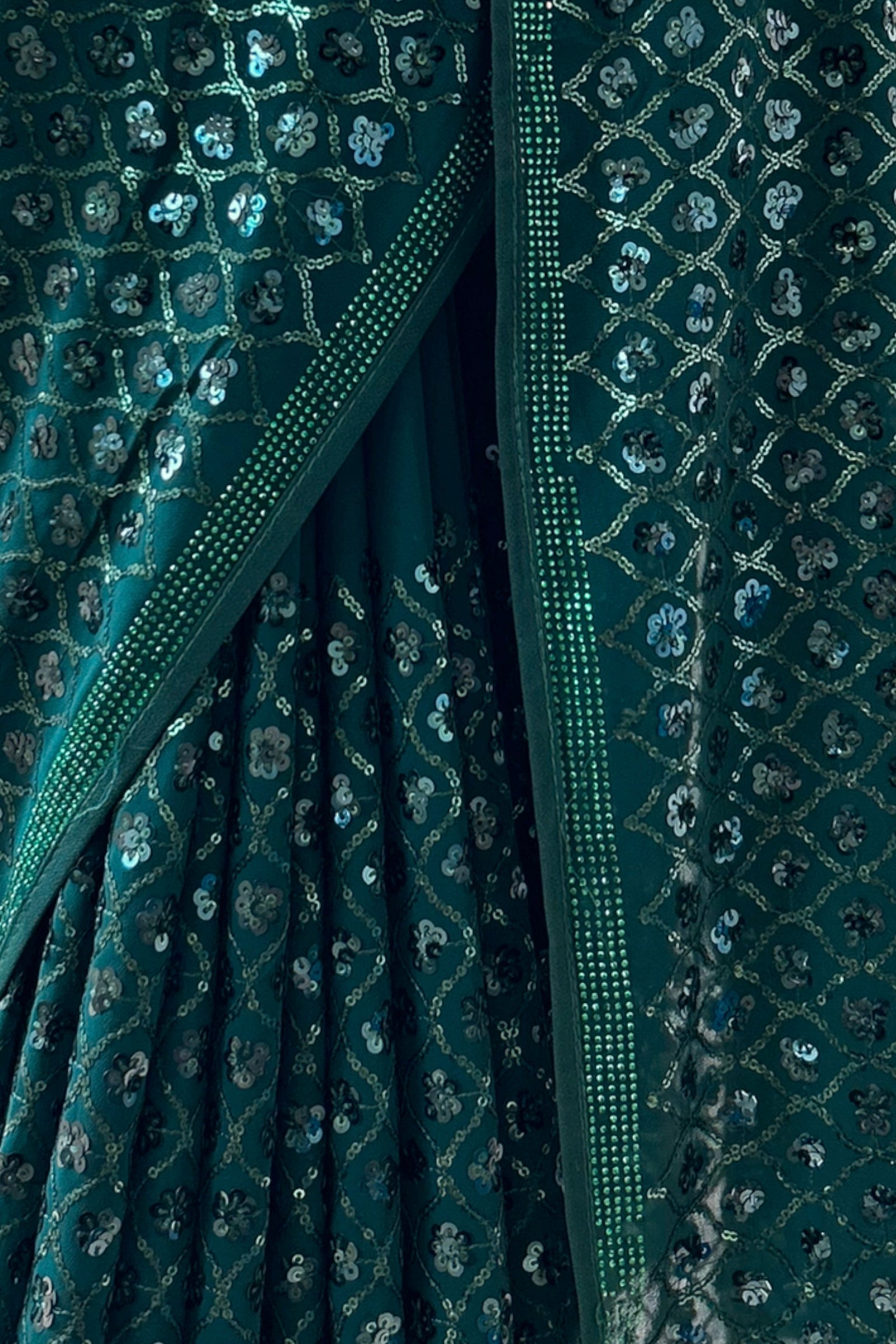 Bottle green georgette sequins saree