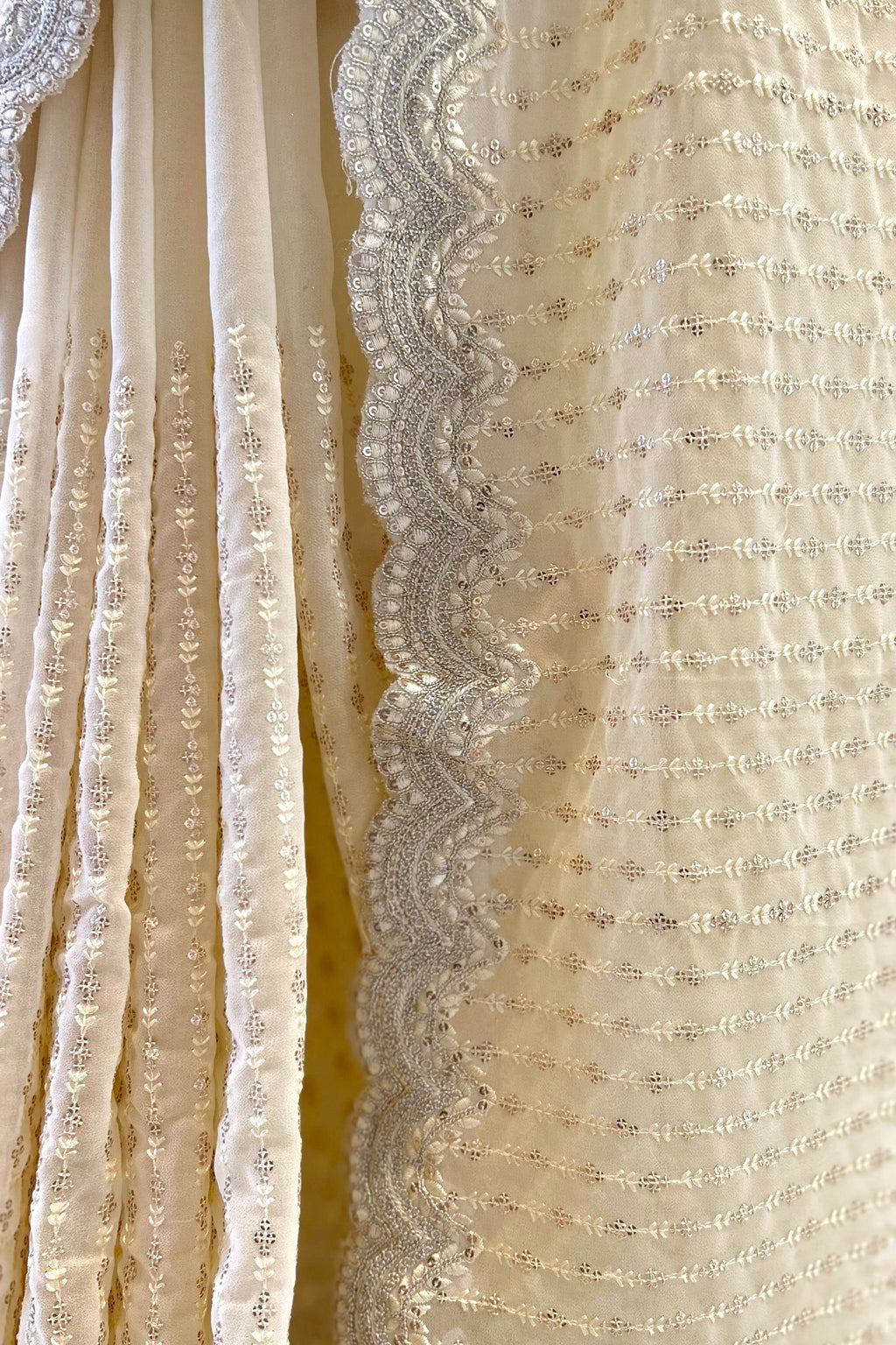 Off white sequins saree