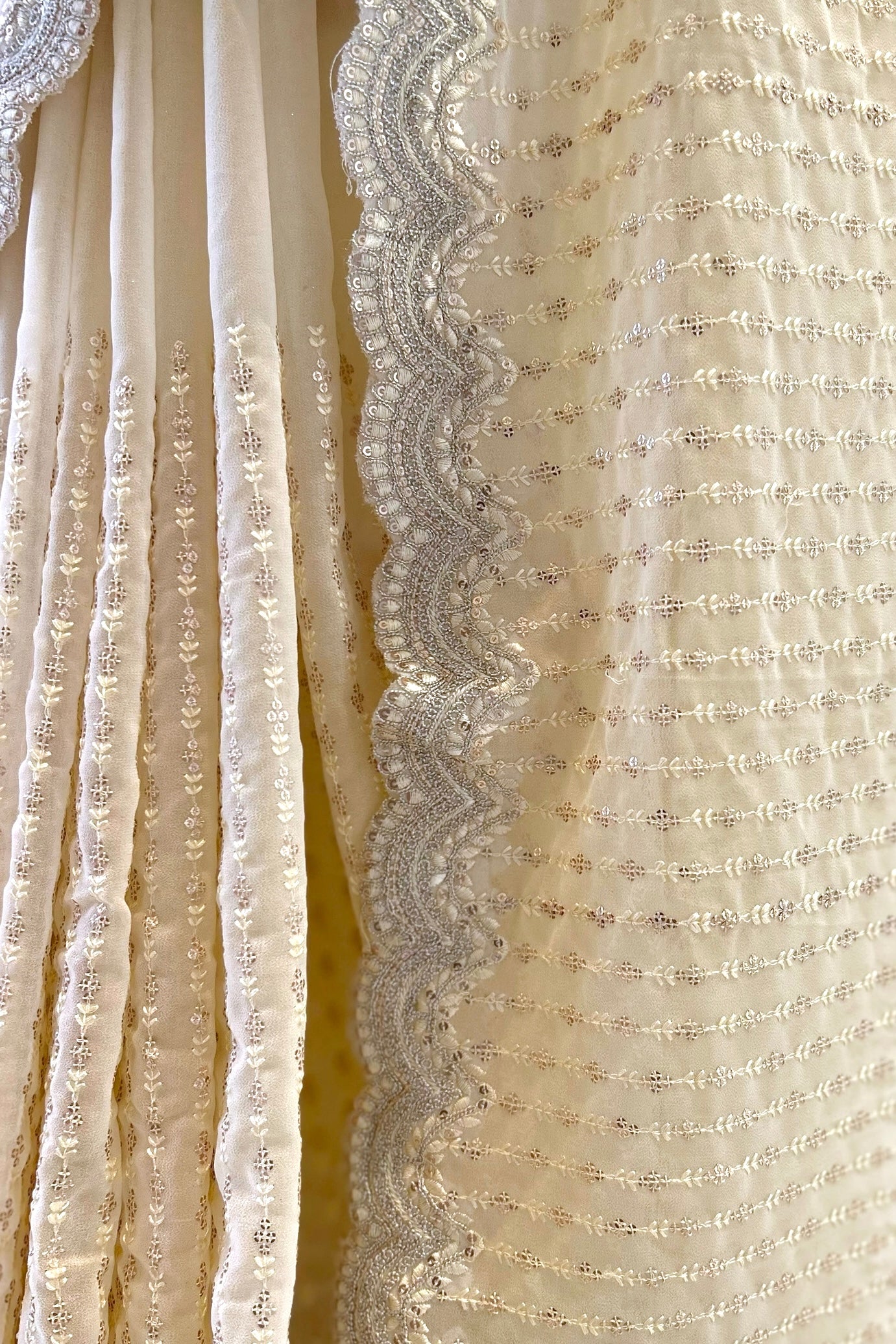 Off white sequins saree