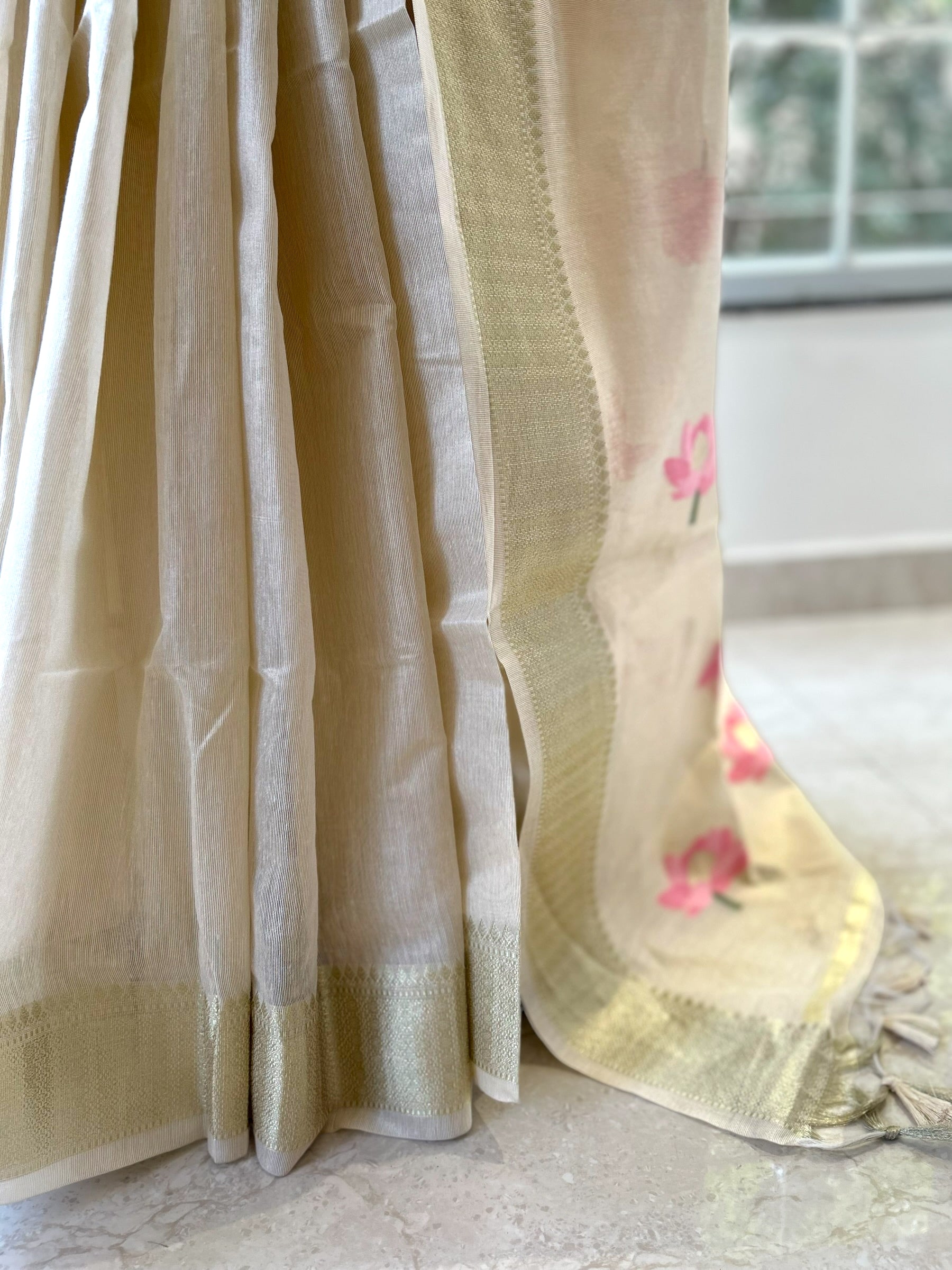 Lotus handloom saree - Beige