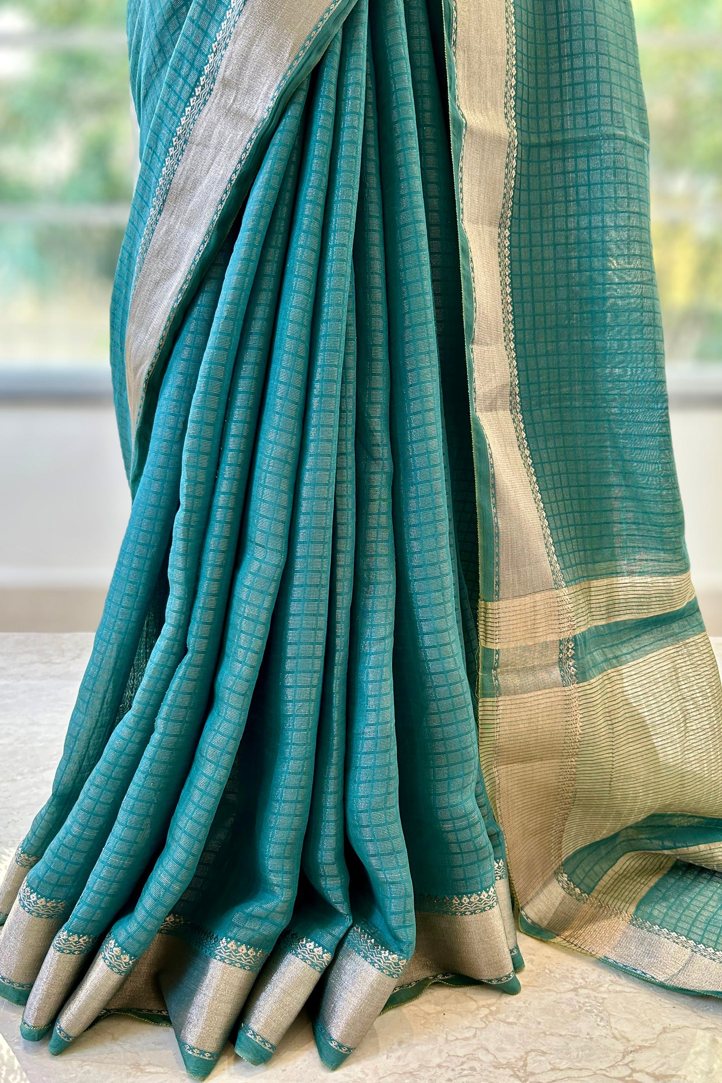 Zari chanderi cotton saree - Rama
