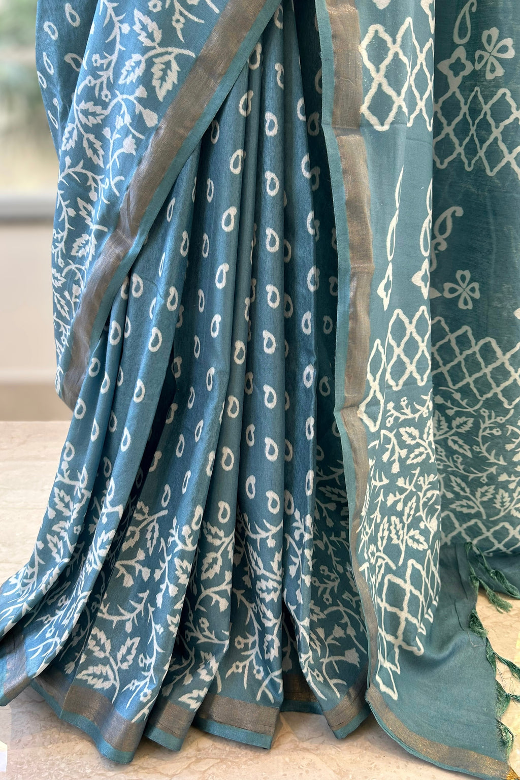 Muslin cotton saree - Powder Blue